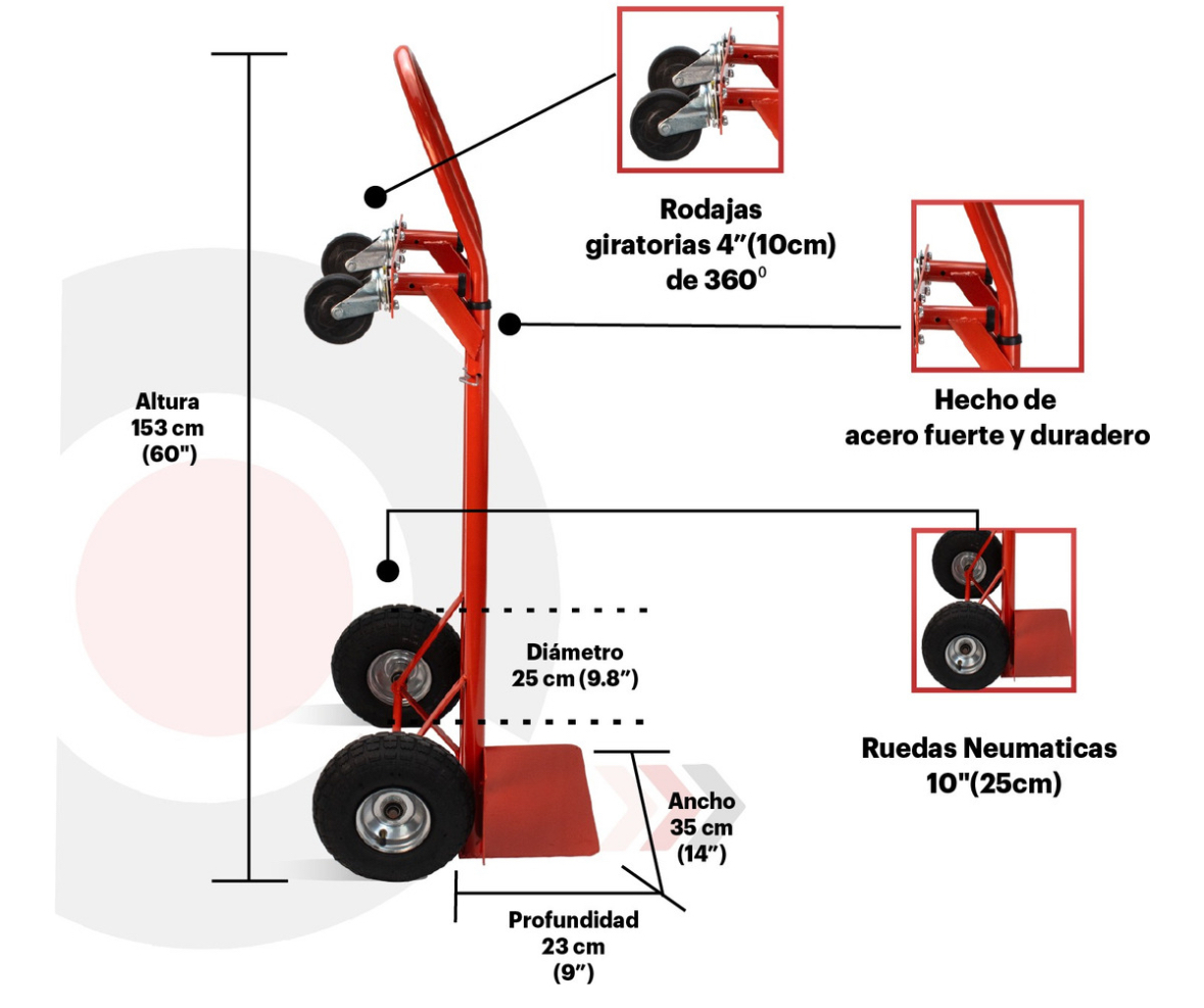 Diablo De Carga 400 Kg Plataforma Ruedas Neumáticas Carrito