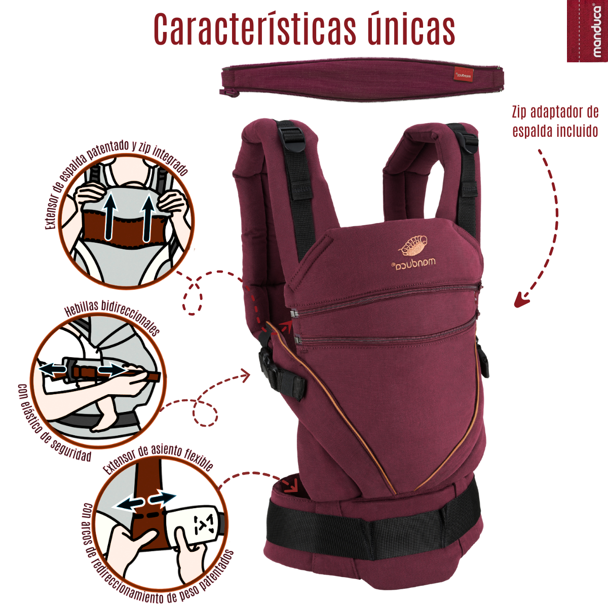 Manduca XT Denim Berry Mochila Cangurera Ergonómica portabebés Evolutiva