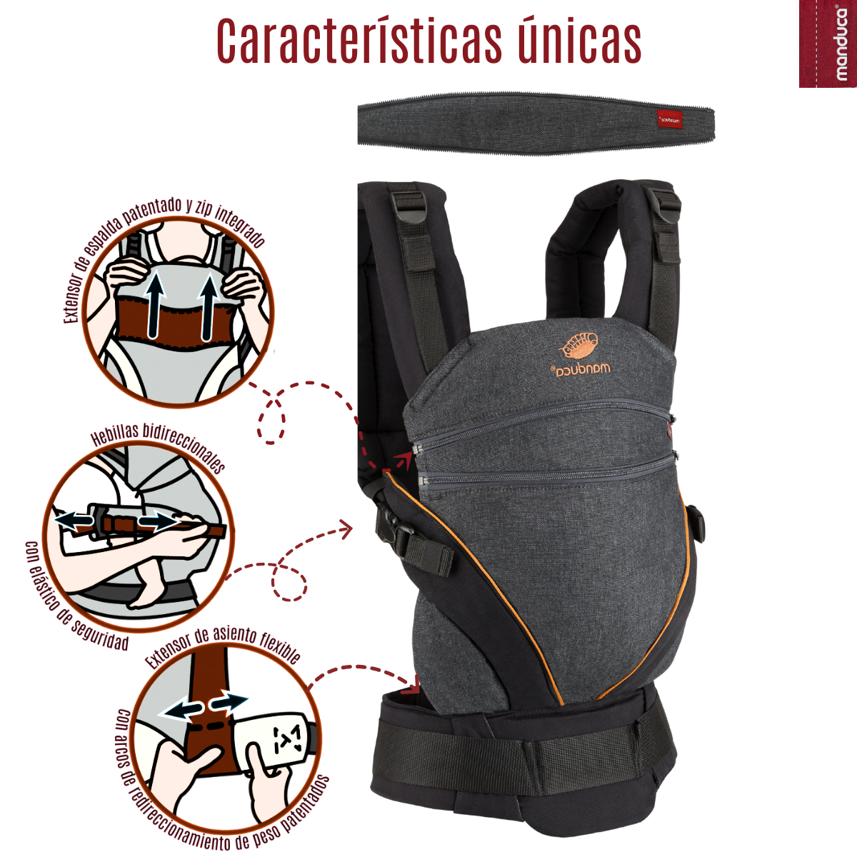 Manduca XT Denim Black Mochila Cangurera Ergonómica portabebés Evolutiva.