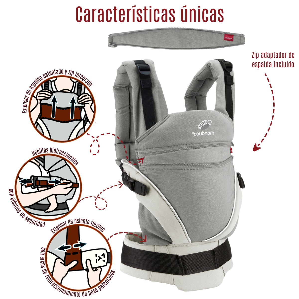 Manduca XT Gray White Mochila Cangurera Ergonómica portabebés Evolutiva.