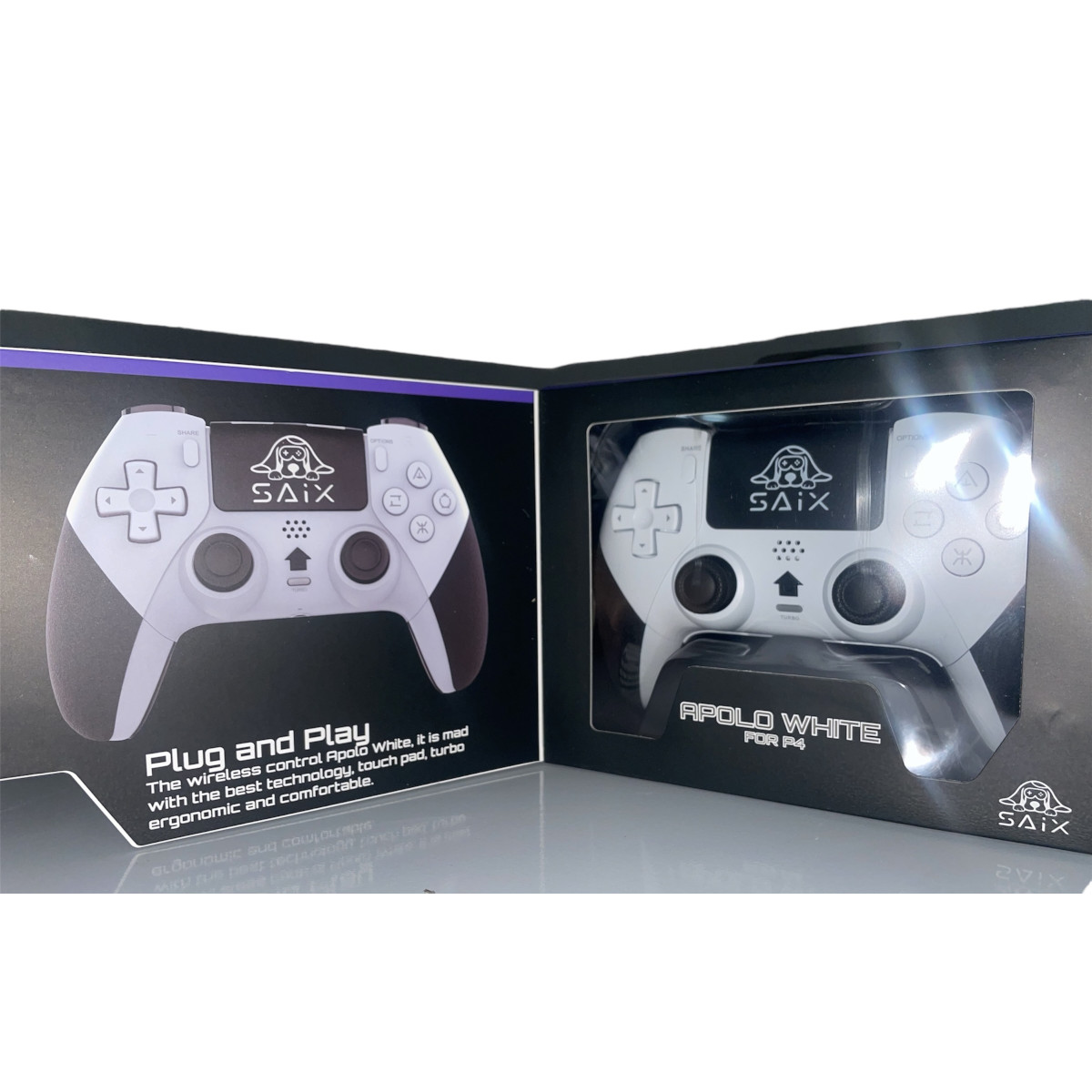 Control Inalámbrico SAIX Apolo White para PS4 – Sticks Antidrift, Turbo y Botones Personalizables