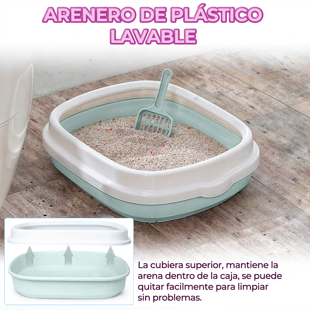 Arenero Plástico Para Gatos Con Pala Resistente Y Duradero 