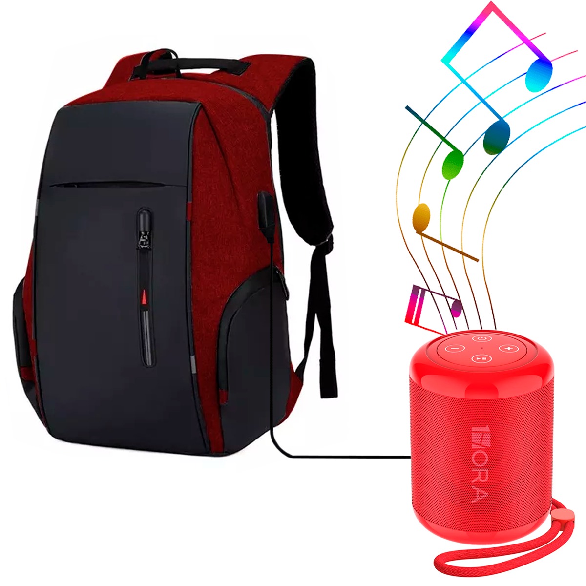 Bocina Portátil  1hora Mini Bluetooth Inalámbrica Color Rojo Mas  Mochila De Gran Capacidad Compartimiento Antirrobo Para Laptop Puerto 