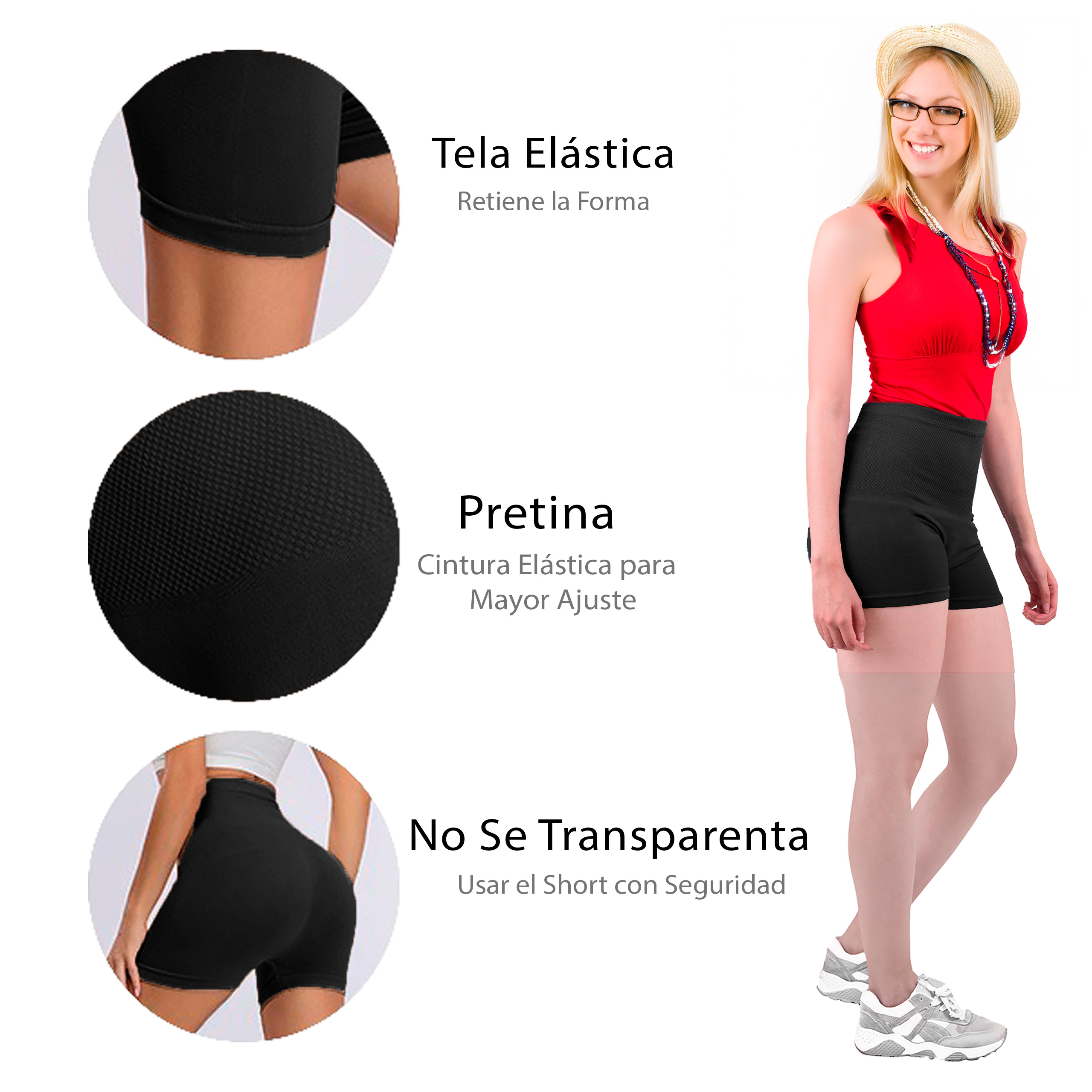 Short Licra Mujer, Negro, Cintura Alta, Unitalla, Deportivo, Dama, Atlético, Boxer, Entrenamiento, Pantalones Cortos, Biker