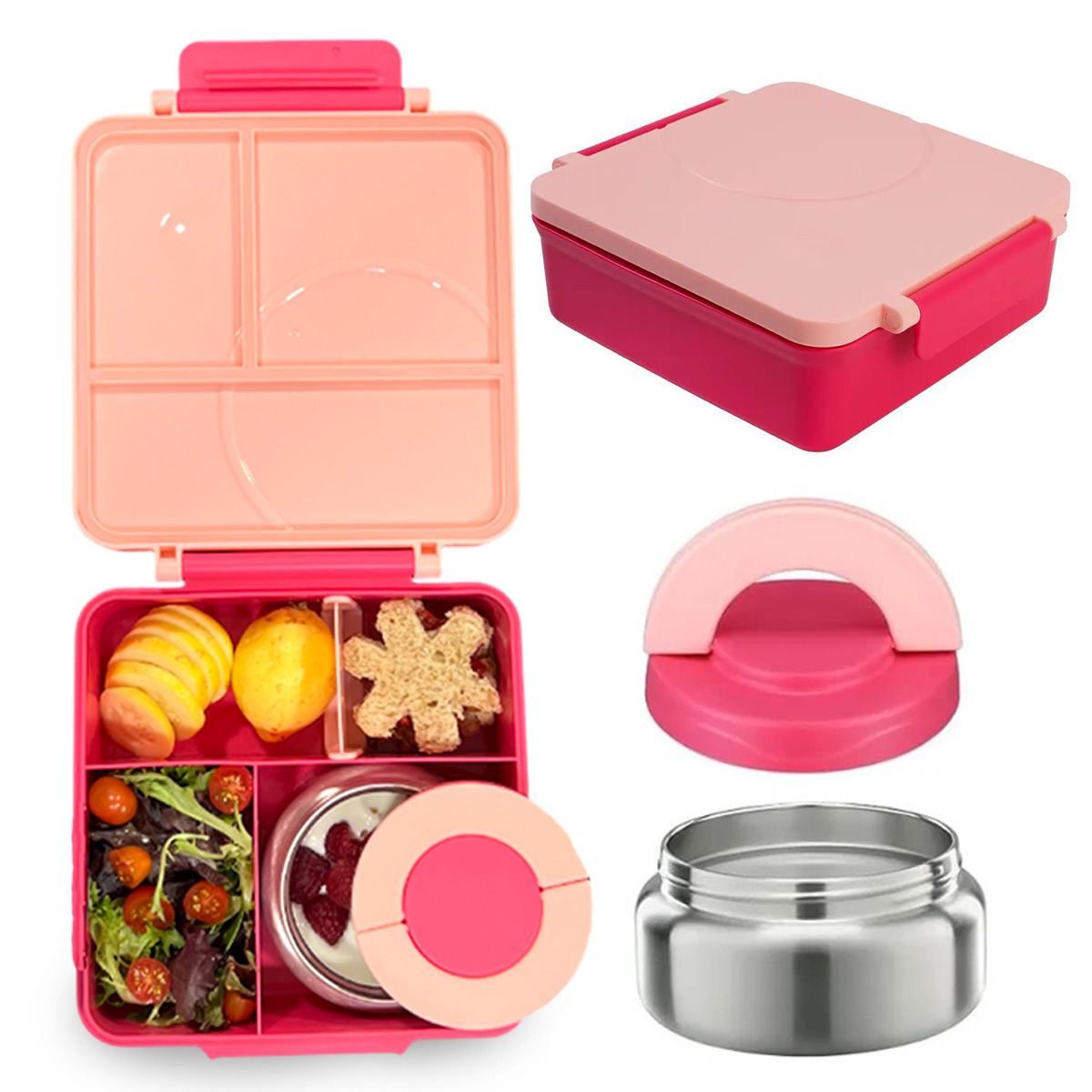 Lonchera para niña tipo omiebox incluye termo, bento box c 4 compartimentos modulables de gran capacidad, lunch box con sellado hermético anti-fugas, caja de almuerzo BPA Free