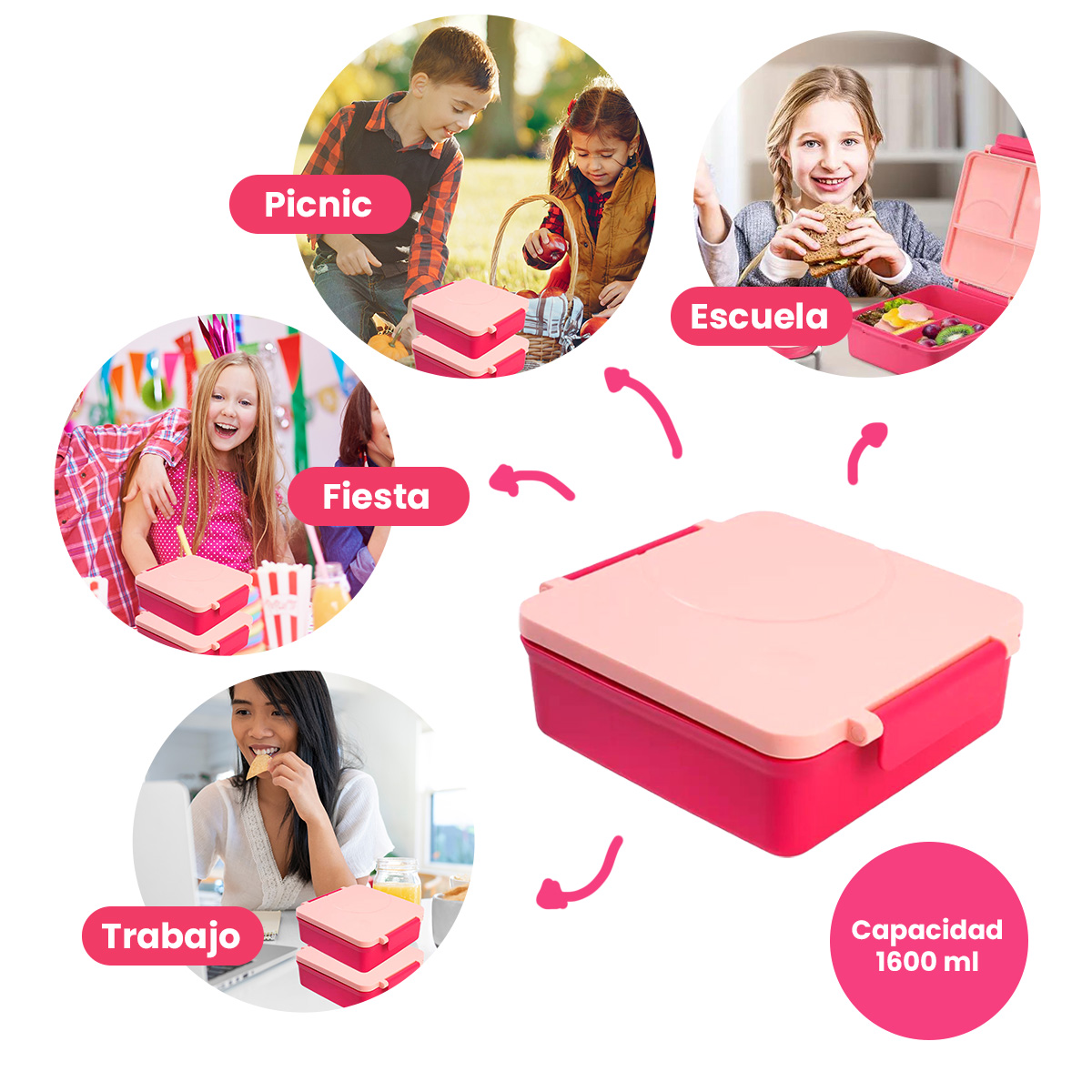 Lonchera para niña tipo omiebox incluye termo, bento box c 4 compartimentos modulables de gran capacidad, lunch box con sellado hermético anti-fugas, caja de almuerzo BPA Free