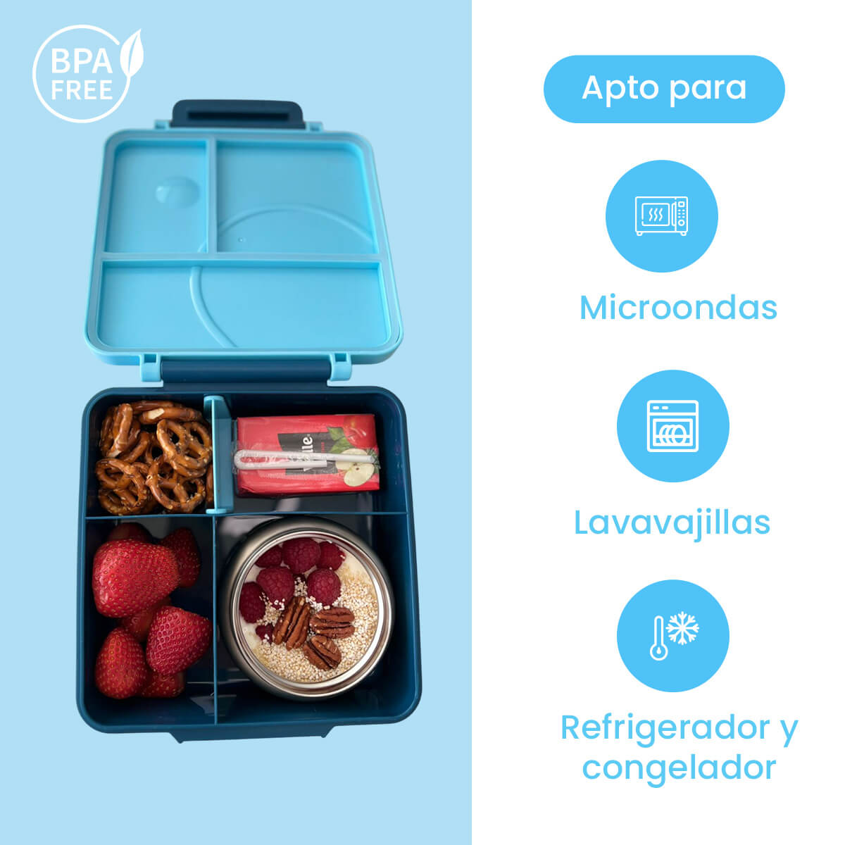 Lonchera niña y niño tipo omiebox incluye termo, bento box c 4 compartimentos modulables de gran capacidad, lunch box con sellado hermético anti-fugas, caja de almuerzo BPA Free