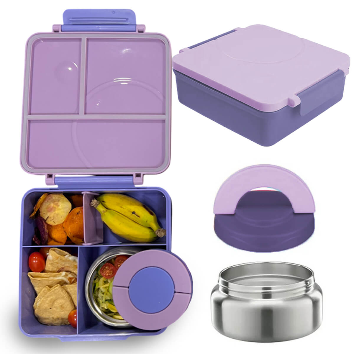 Lonchera para niña tipo omiebox incluye termo, bento box c 4 compartimentos modulables de gran capacidad, lunch box con sellado hermético anti-fugas, caja de almuerzo BPA Free