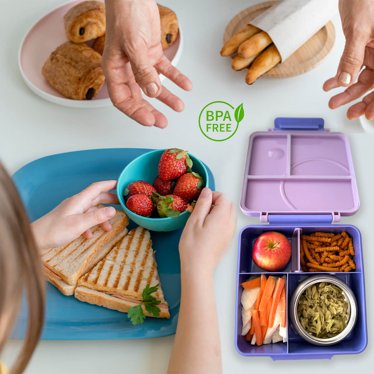 Lonchera para niña tipo omiebox incluye termo, bento box c 4 compartimentos modulables de gran capacidad, lunch box con sellado hermético anti-fugas, caja de almuerzo BPA Free