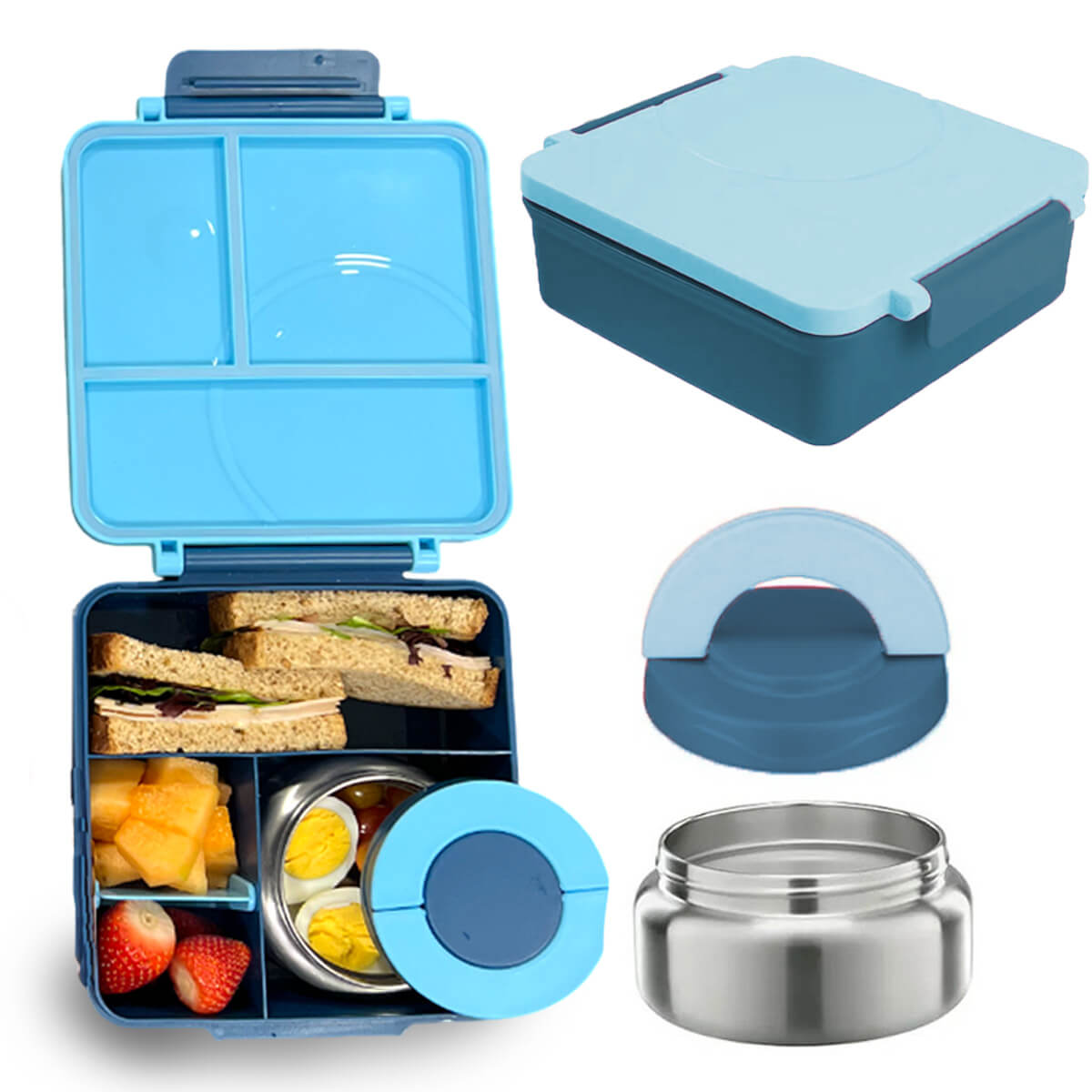 Lonchera niña y niño tipo omiebox incluye termo, bento box c 4 compartimentos modulables de gran capacidad, lunch box con sellado hermético anti-fugas, caja de almuerzo BPA Free