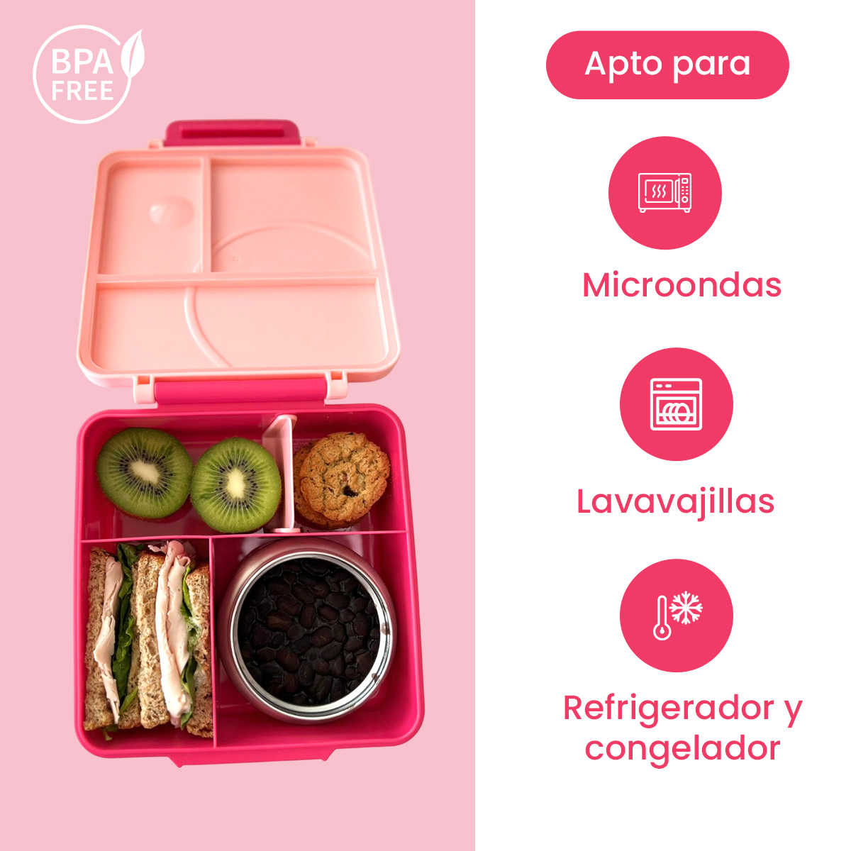 Lonchera para niña tipo omiebox incluye termo, bento box c 4 compartimentos modulables de gran capacidad, lunch box con sellado hermético anti-fugas, caja de almuerzo BPA Free