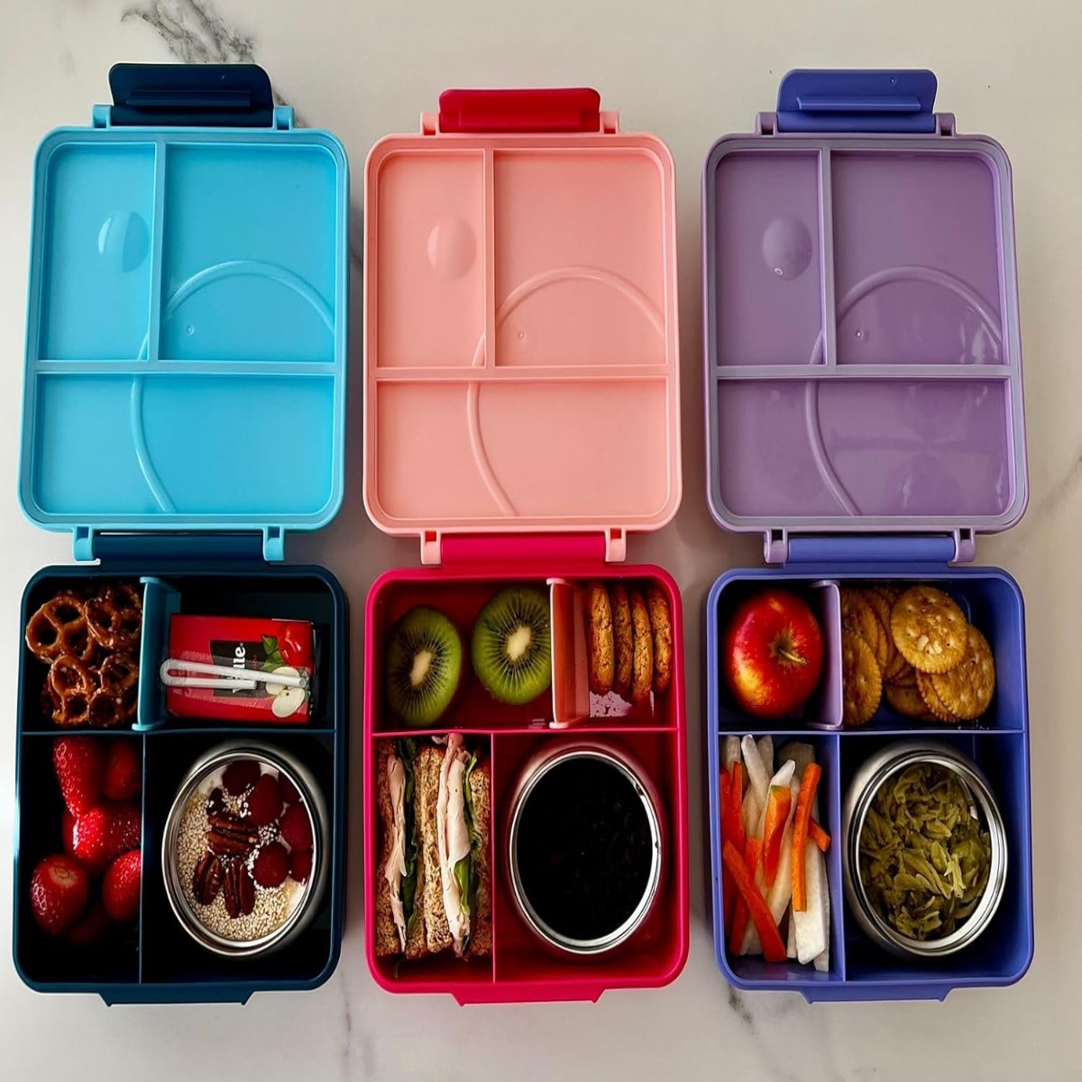 Lonchera para niña tipo omiebox incluye termo, bento box c 4 compartimentos modulables de gran capacidad, lunch box con sellado hermético anti-fugas, caja de almuerzo BPA Free