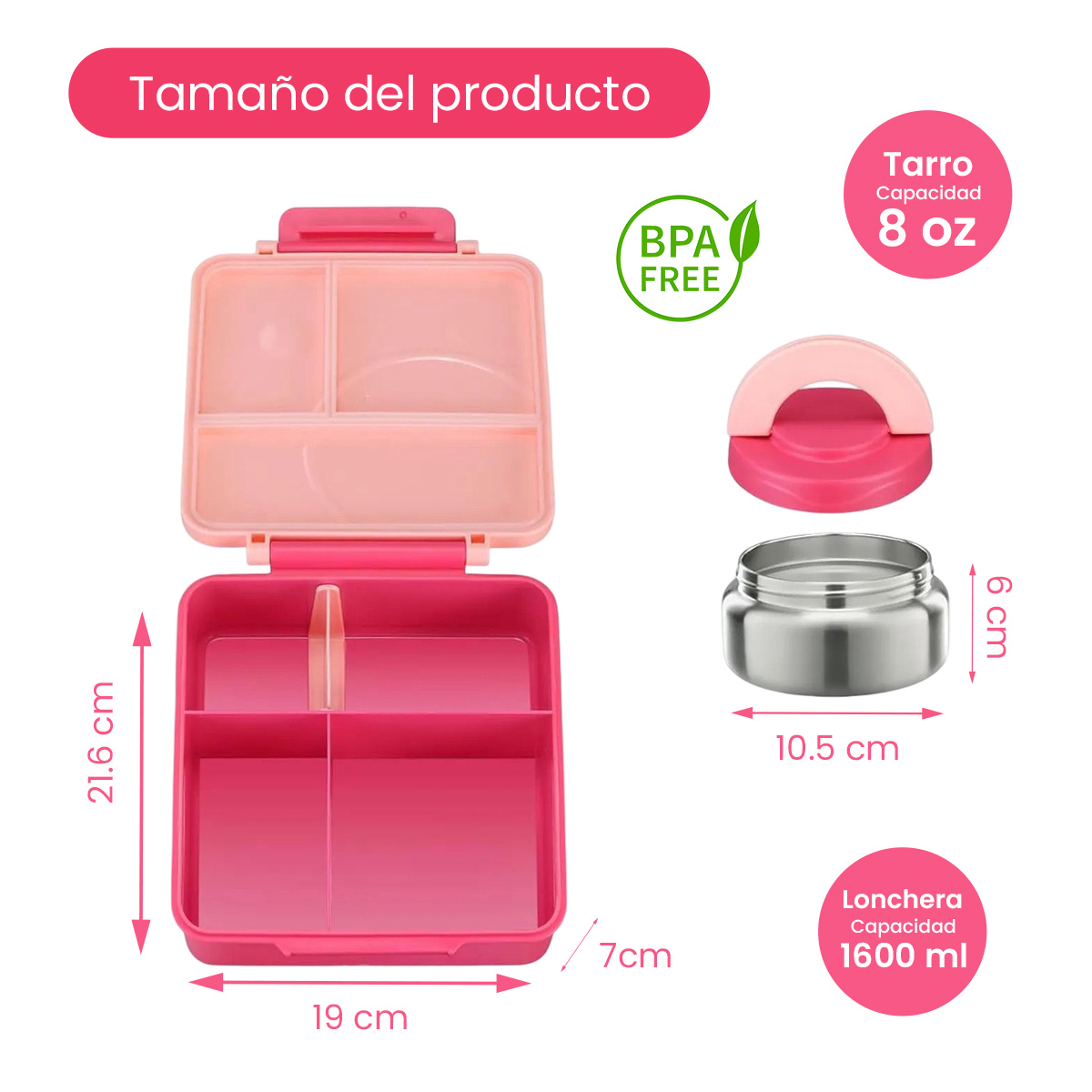 Lonchera para niña tipo omiebox incluye termo, bento box c 4 compartimentos modulables de gran capacidad, lunch box con sellado hermético anti-fugas, caja de almuerzo BPA Free