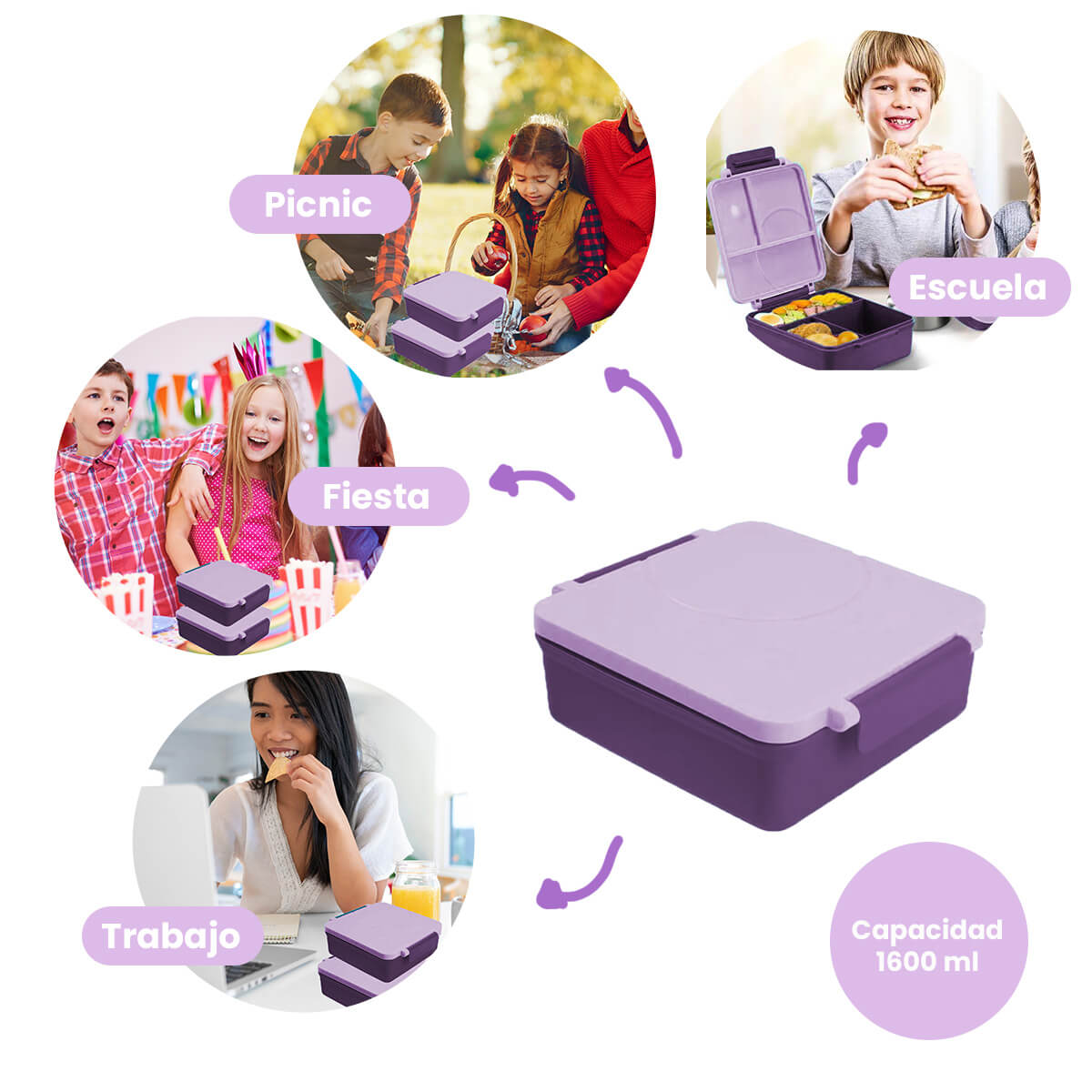 Lonchera para niña tipo omiebox incluye termo, bento box c 4 compartimentos modulables de gran capacidad, lunch box con sellado hermético anti-fugas, caja de almuerzo BPA Free