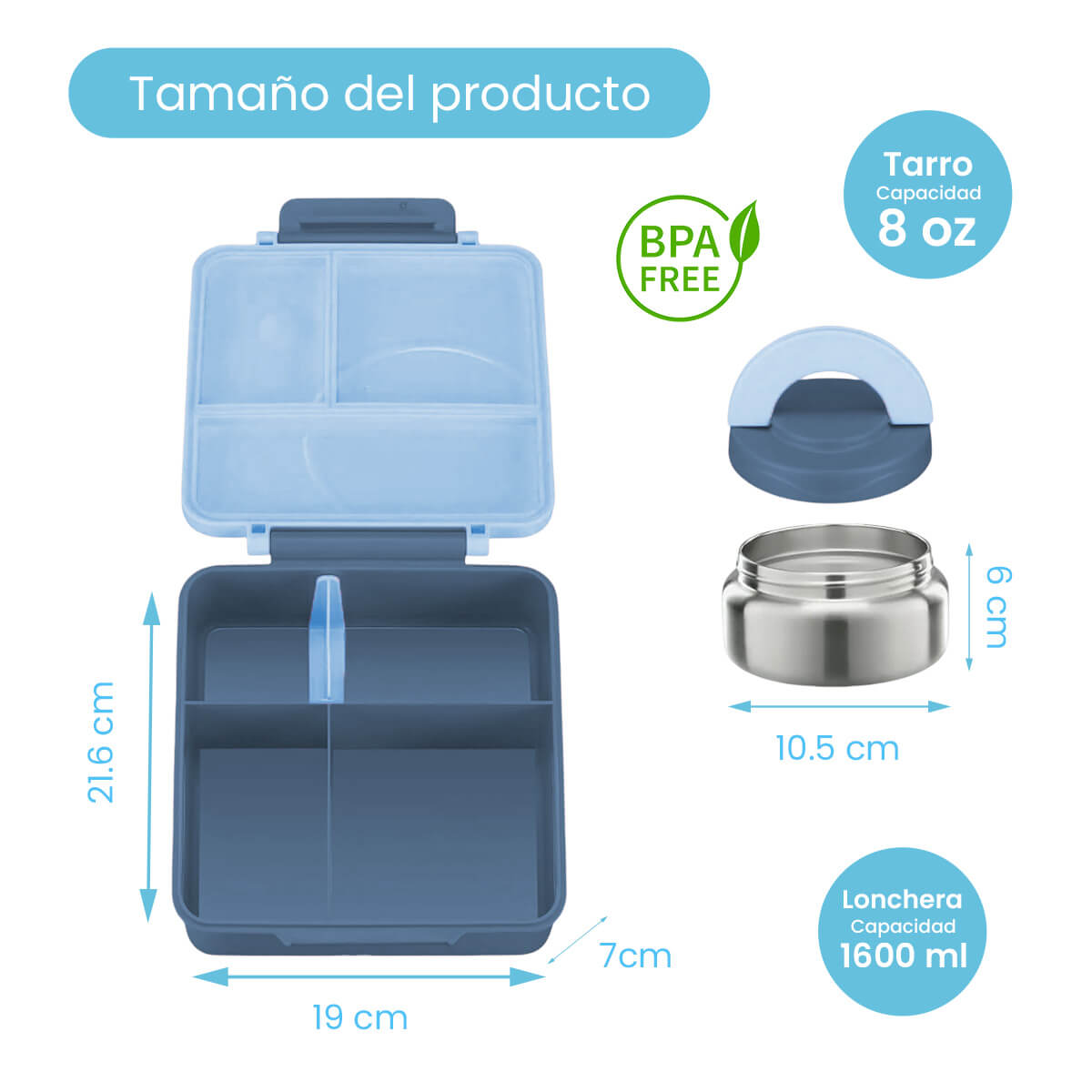 Lonchera niña y niño tipo omiebox incluye termo, bento box c 4 compartimentos modulables de gran capacidad, lunch box con sellado hermético anti-fugas, caja de almuerzo BPA Free