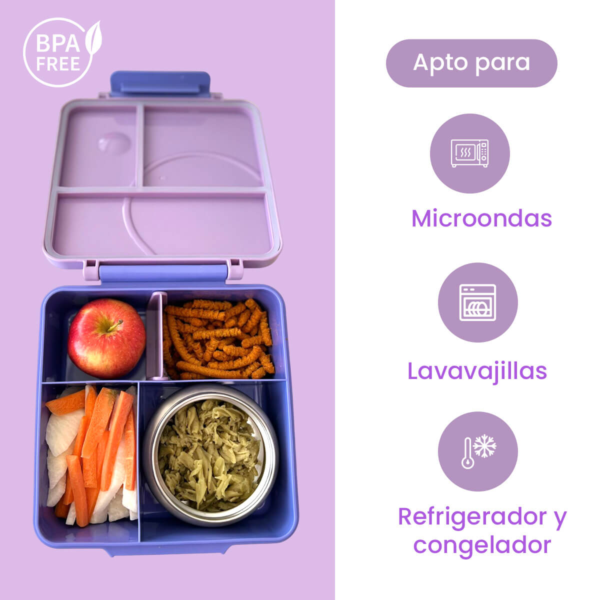 Lonchera para niña tipo omiebox incluye termo, bento box c 4 compartimentos modulables de gran capacidad, lunch box con sellado hermético anti-fugas, caja de almuerzo BPA Free
