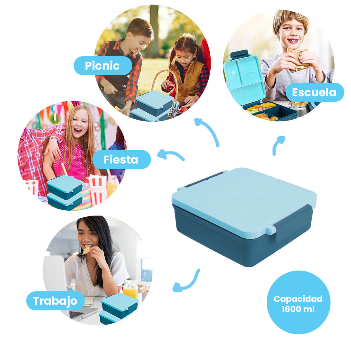 Lonchera niña y niño tipo omiebox incluye termo, bento box c 4 compartimentos modulables de gran capacidad, lunch box con sellado hermético anti-fugas, caja de almuerzo BPA Free