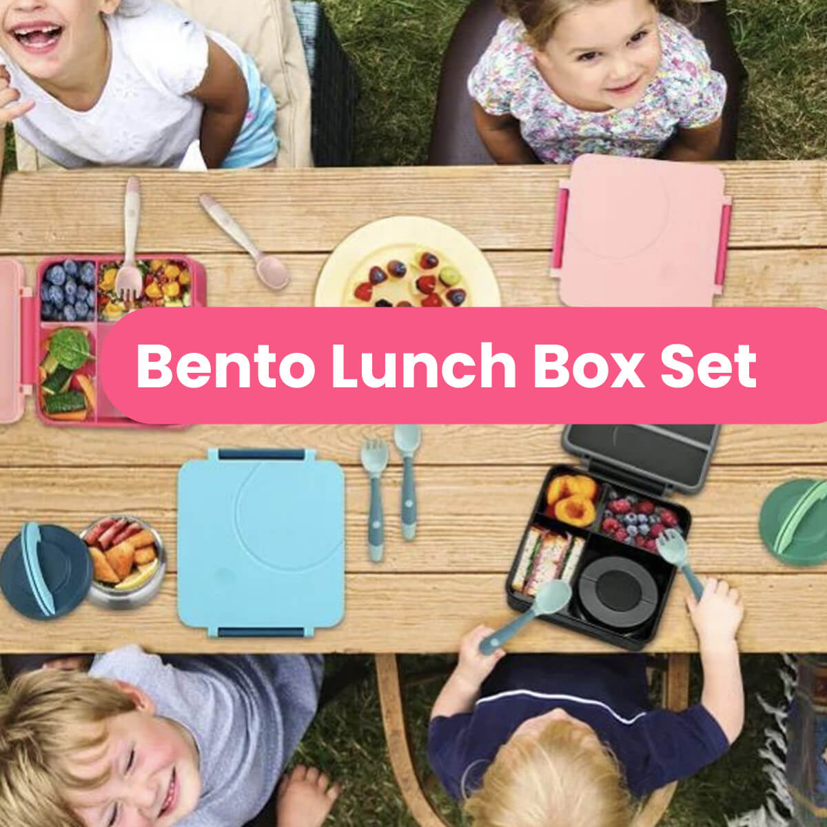 Lonchera para niña tipo omiebox incluye termo, bento box c 4 compartimentos modulables de gran capacidad, lunch box con sellado hermético anti-fugas, caja de almuerzo BPA Free
