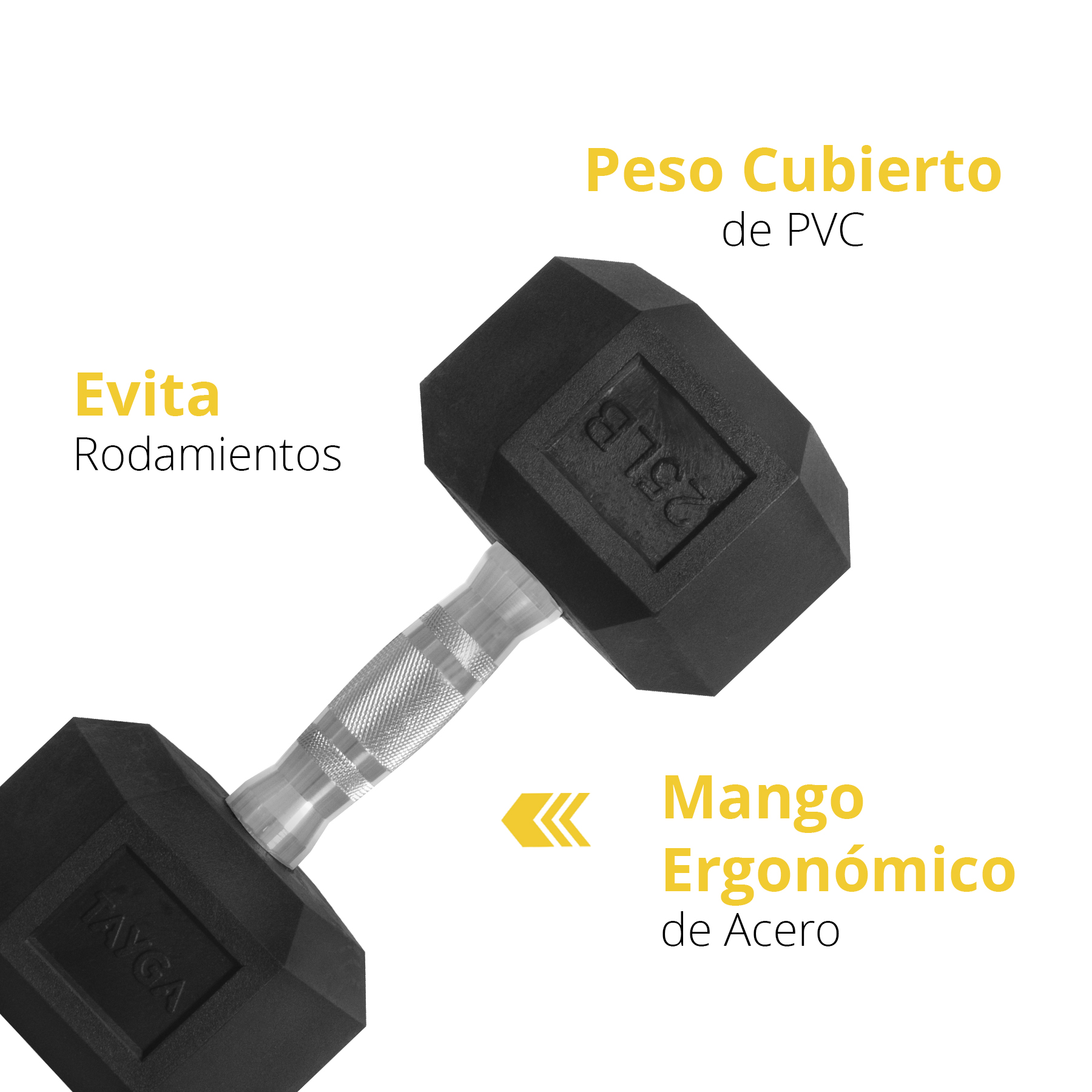 Tayga par de mancuernas hexagonales con caucho rubber 25 lb