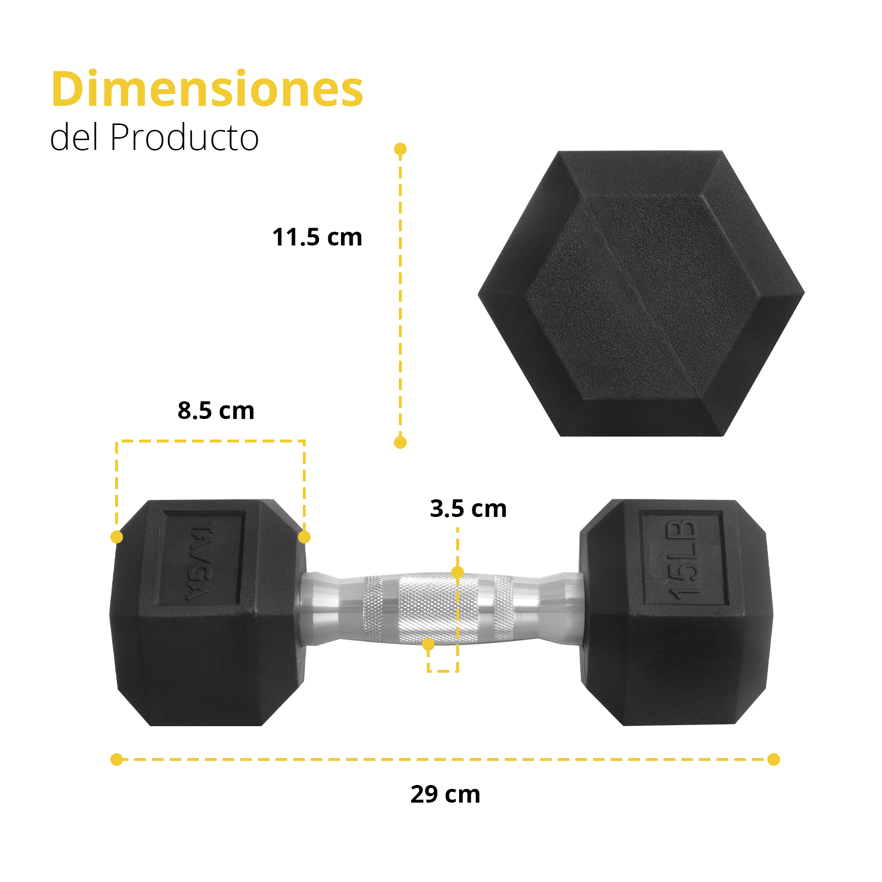 Tayga par de mancuernas hexagonales con caucho rubber 15 lb