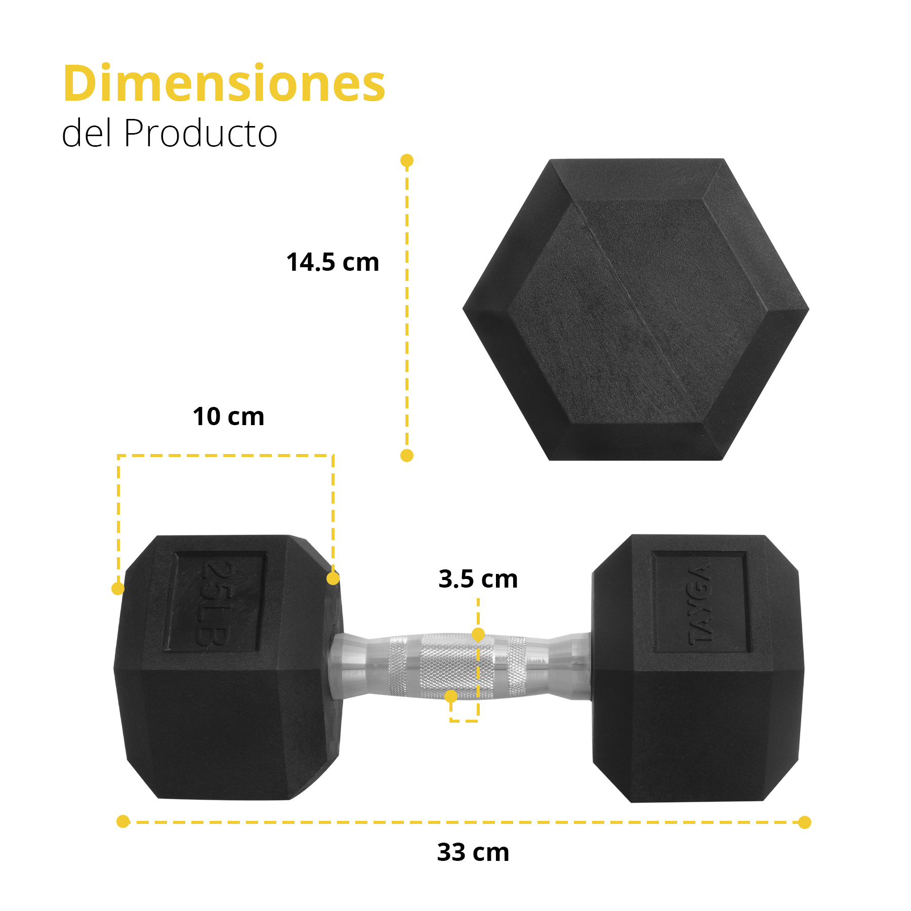 Tayga par de mancuernas hexagonales con caucho rubber 25 lb