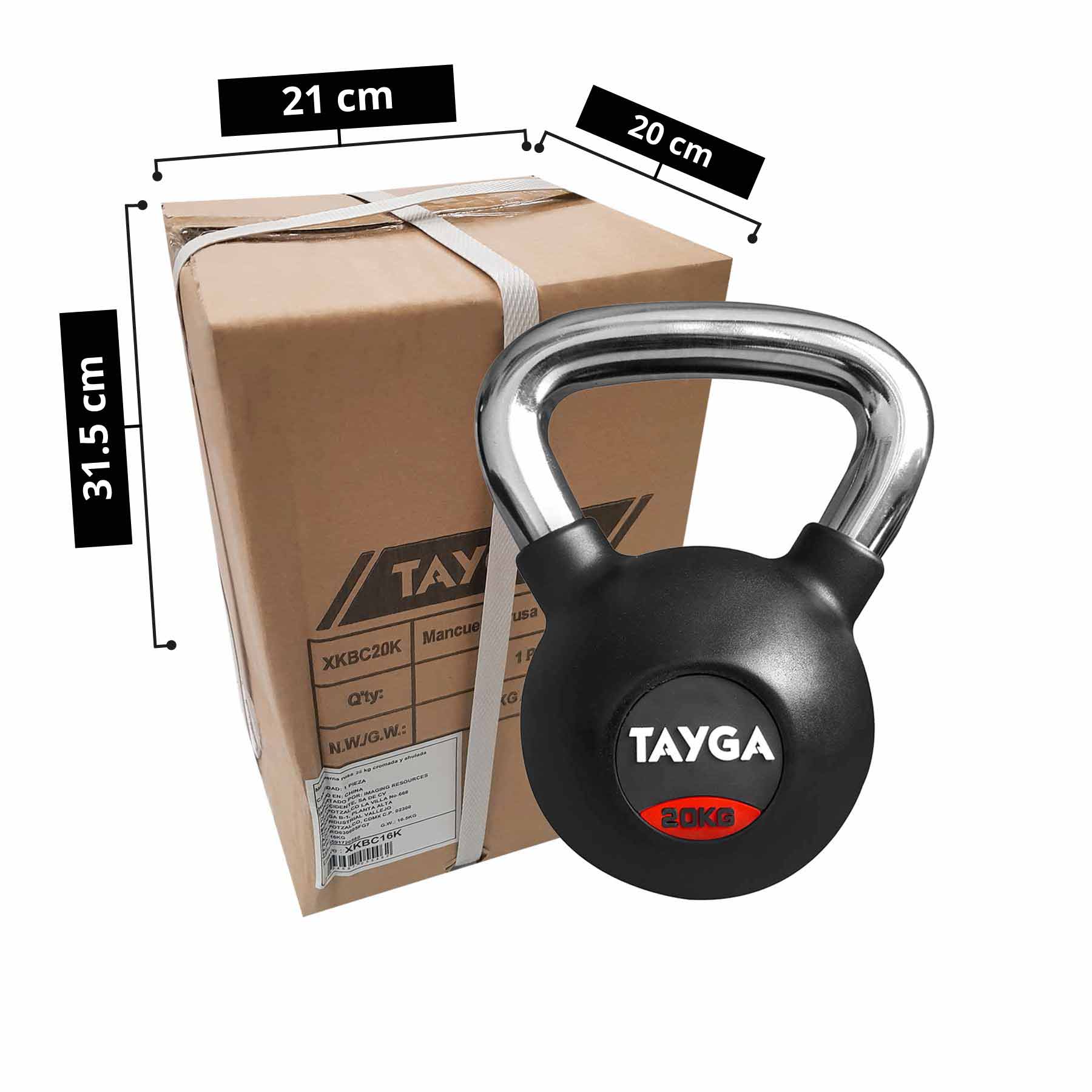 Tayga pesa Rusa con Rubber kettlebell 20 kg Mango Cromado