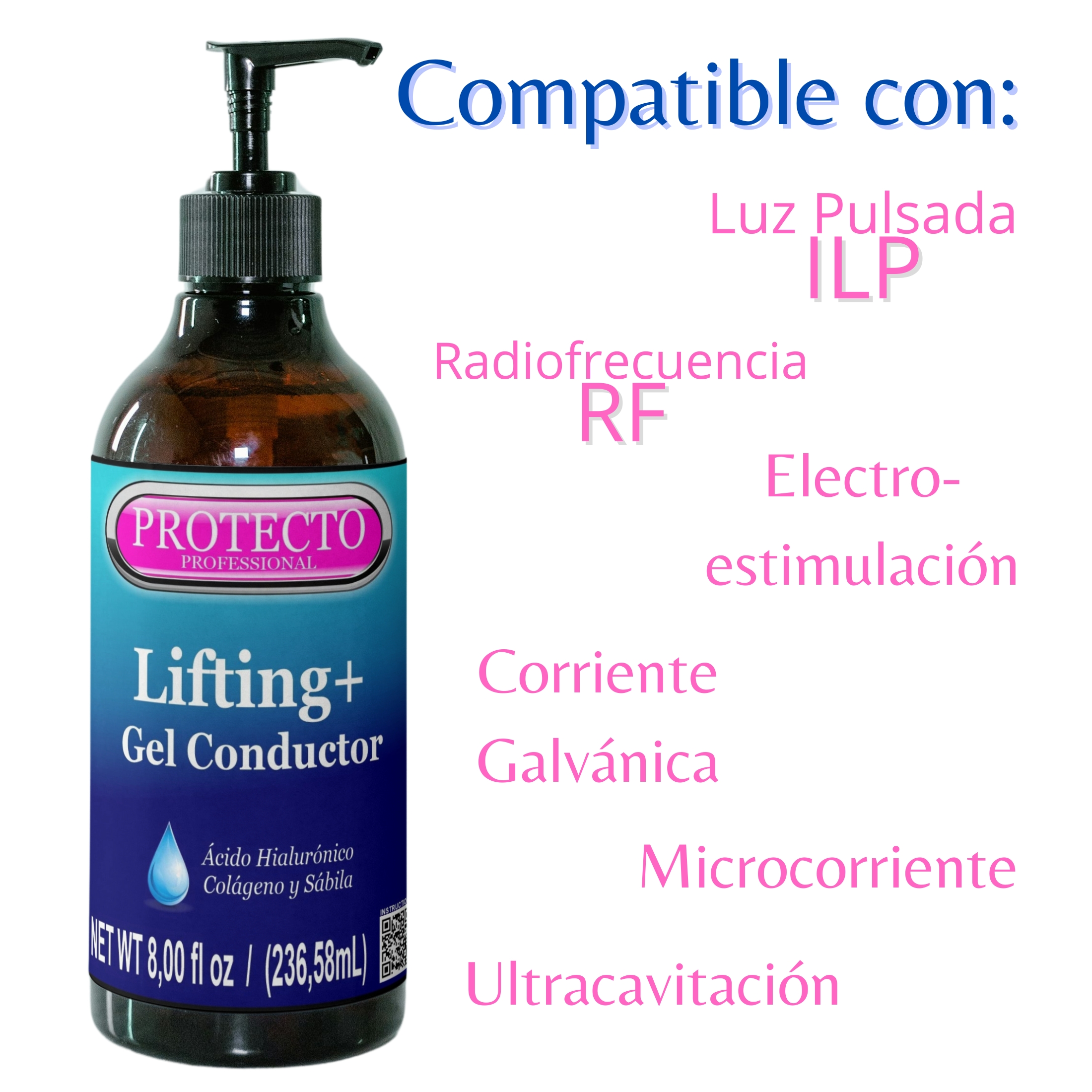 Aqua Gel Conductor Lifting+ Facial Y Corporal para Microcorriete, RF y galvánica