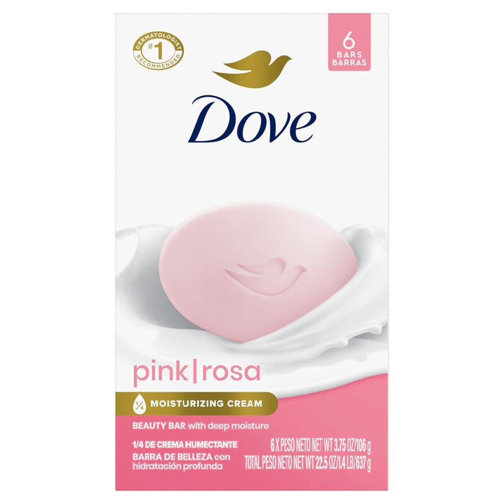 Dove Rosa Barra de Belleza, Jabón Hidratante con Crema Humectante y Vitamina C, Pack 6 x 135 g
