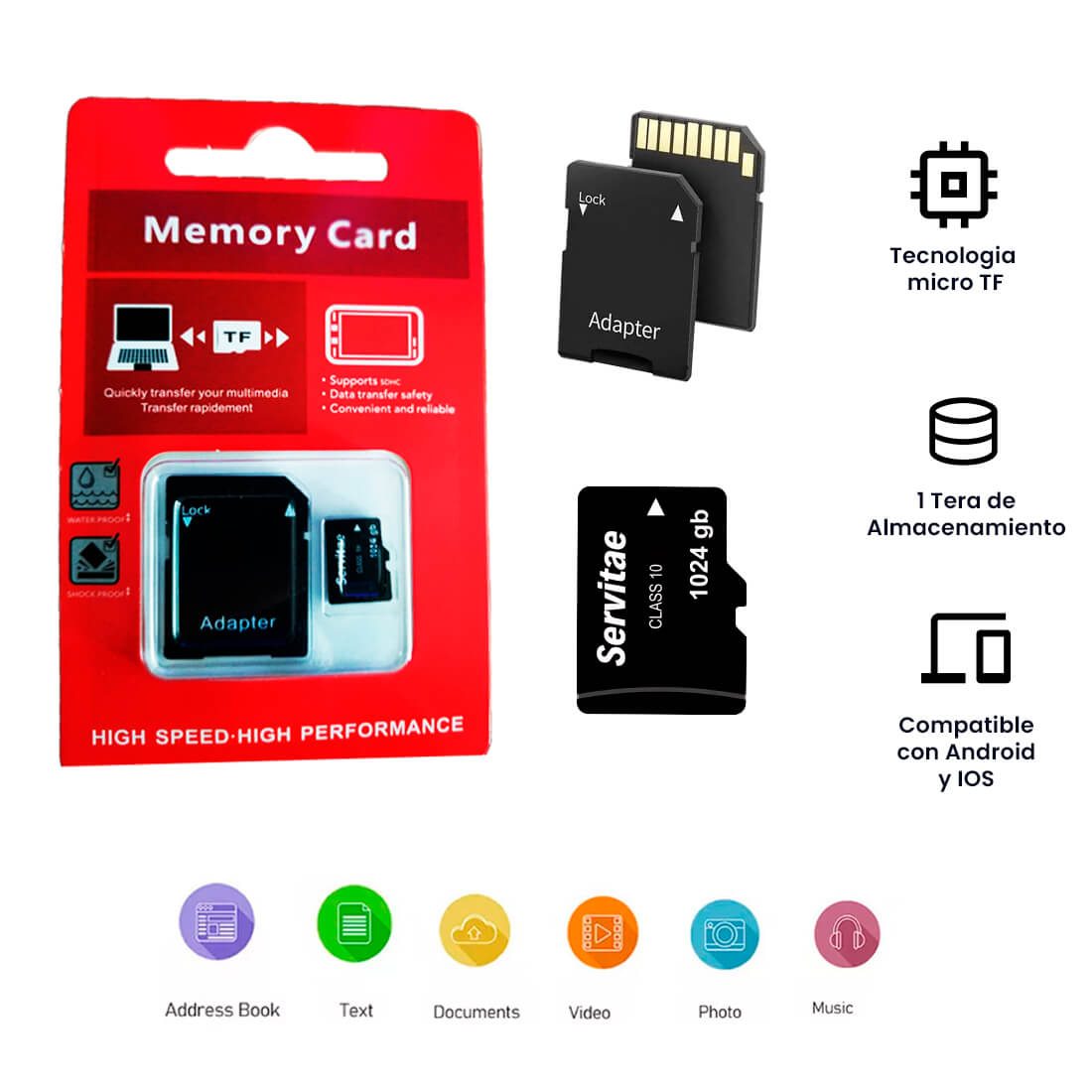 Memoria Micro Tf 1tb Servitae 1 Tera Con Adaptador Servitae