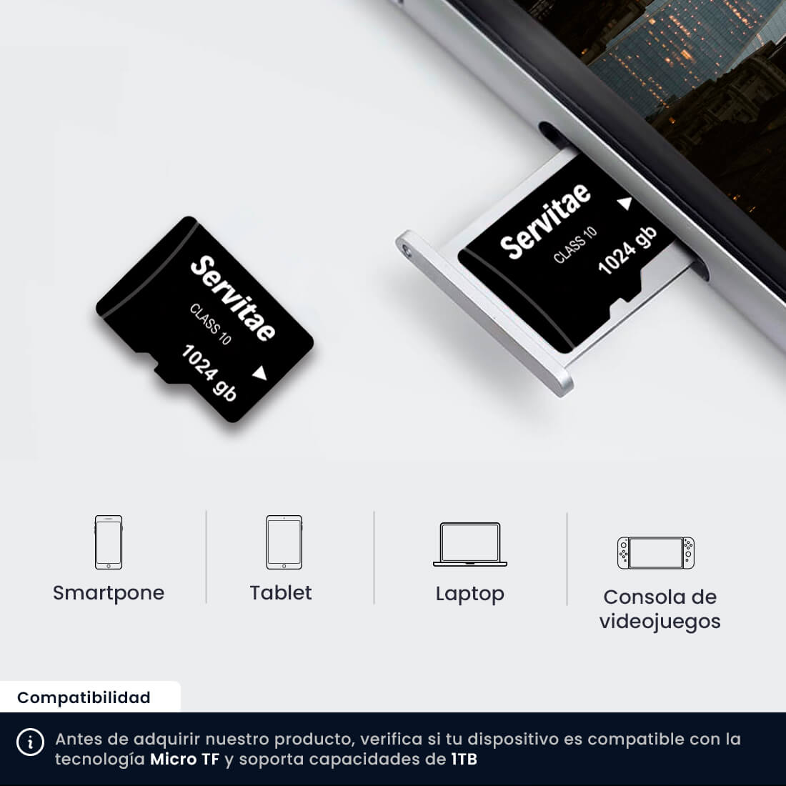 Memoria Micro Tf 1tb Servitae 1 Tera Con Adaptador Servitae