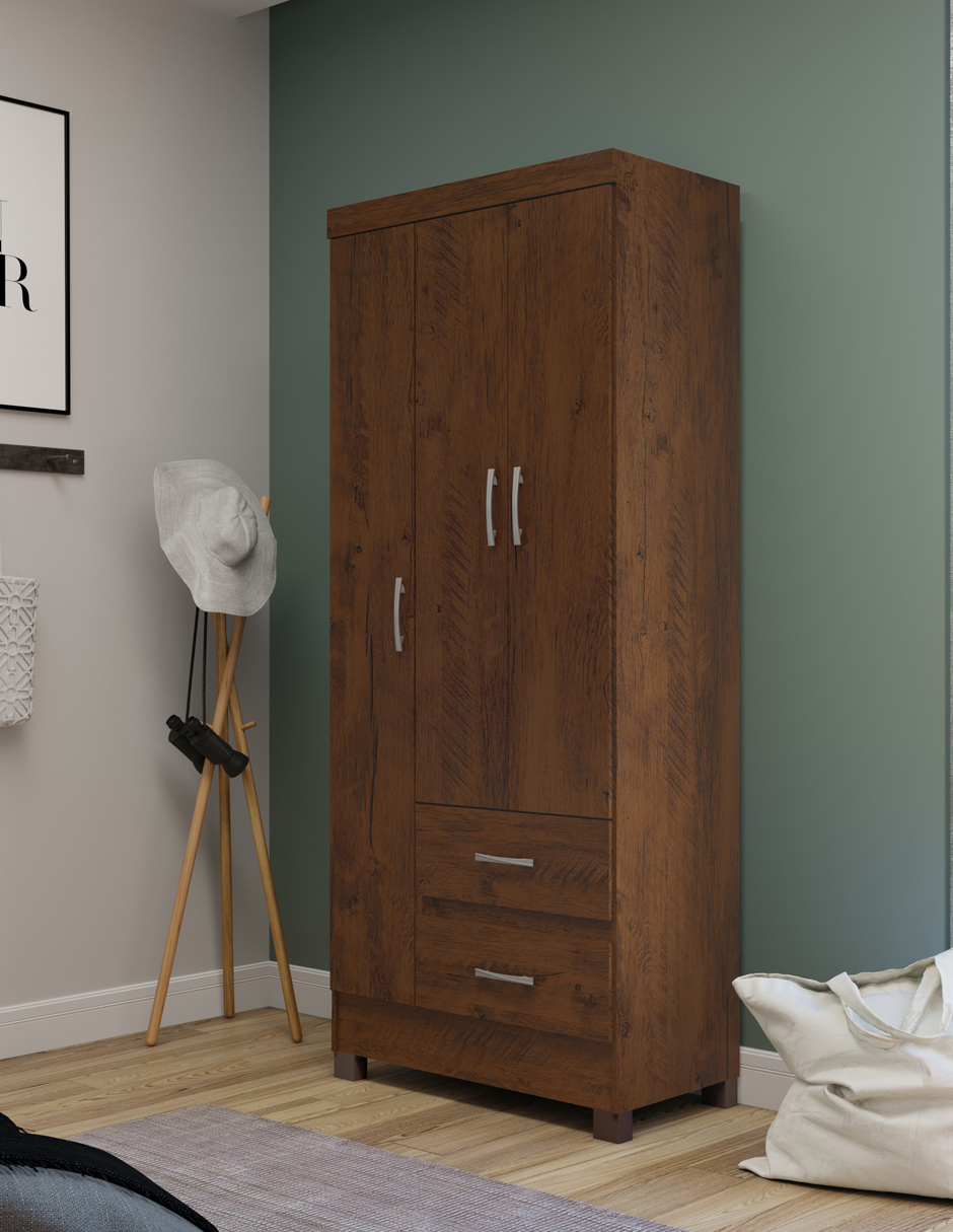 Ropero Closet Moderno Iris 3 Puertas Y 2 Cajones Rustico