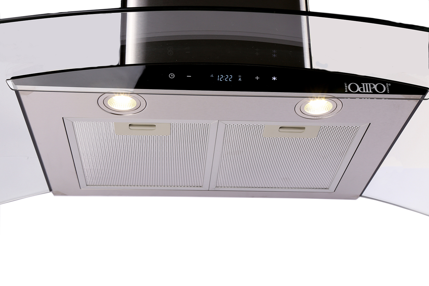 TRICOMBO Campana 90cms Cristal Curvo Tipo Pared Cont Dig + Parrilla de Cristal 76 cm Cristal Templ Negro + Horno Gas 60 cm.