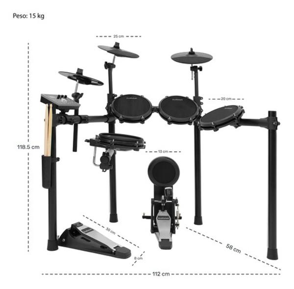 Bateria Electrica Electronica Digital Set 9 Piezas Pedales Audiotek