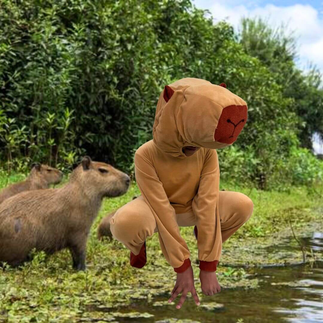 Disfraz de Capibara - Traje de la Primavera Niñas y Niños - Mameluco con Gorra - Disfraces Infantiles Capibaras Kawaii - Vestuario Halloween Capybara
