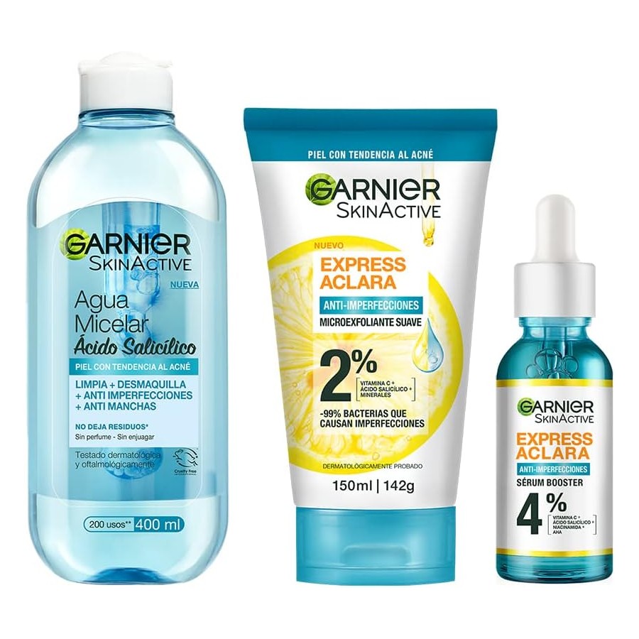 Kit Garnier Rutina Express Aclara Anti Acné con Ácido Salicílico + Vitamina C y AHA