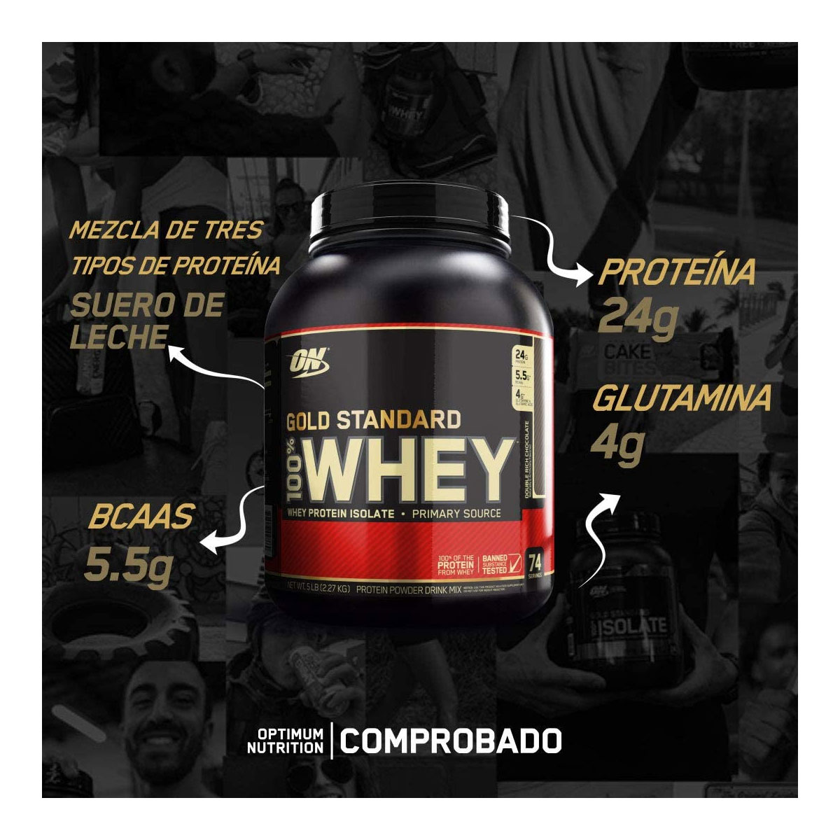 Proteina ON Optimum Nutrition Gold Standard 100% Whey 5 Lbs. 74 Serv. - Chocolate