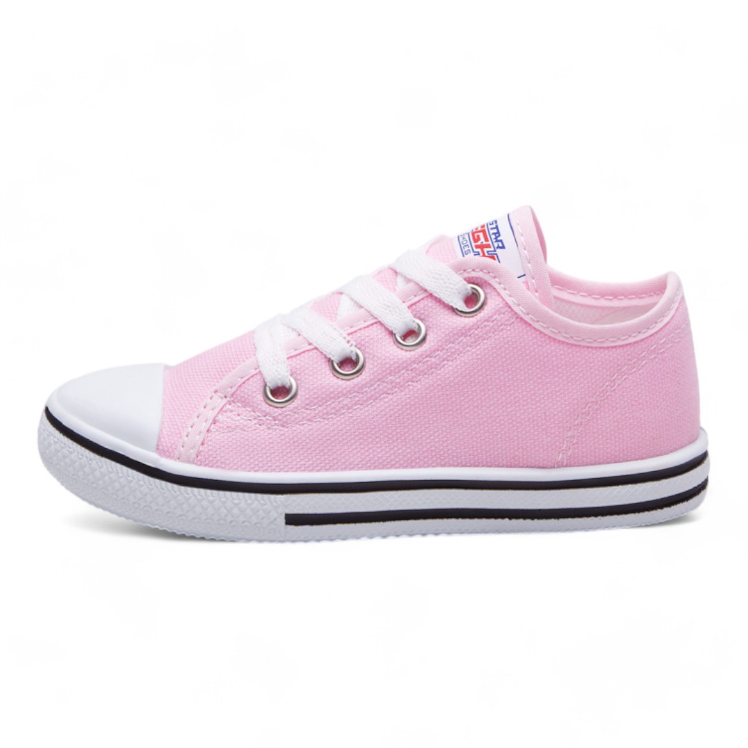 Tenis En Textil Rosa Para Niñas con Agujetas y Materíal Blanco en Contraste
