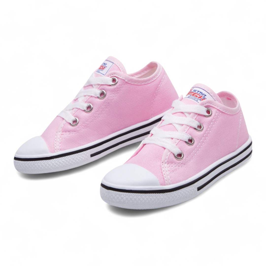 Tenis En Textil Rosa Para Niñas con Agujetas y Materíal Blanco en Contraste