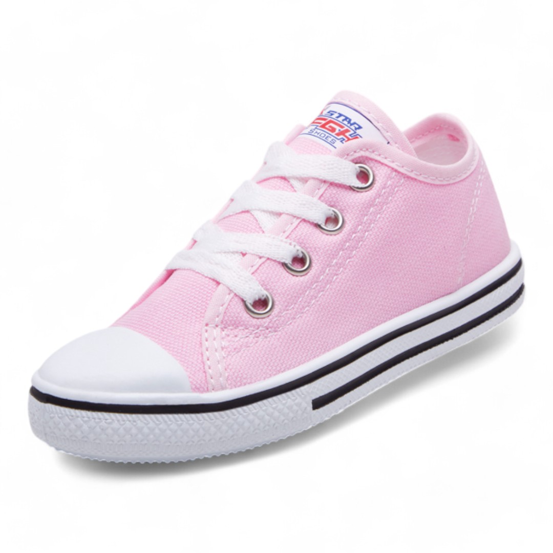 Tenis En Textil Rosa Para Niñas con Agujetas y Materíal Blanco en Contraste