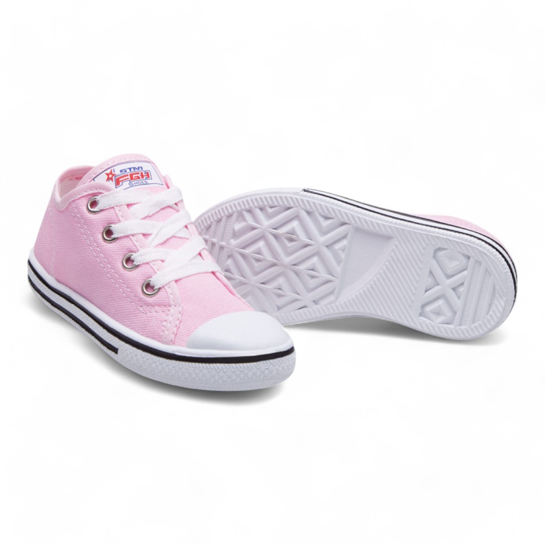 Tenis En Textil Rosa Para Niñas con Agujetas y Materíal Blanco en Contraste
