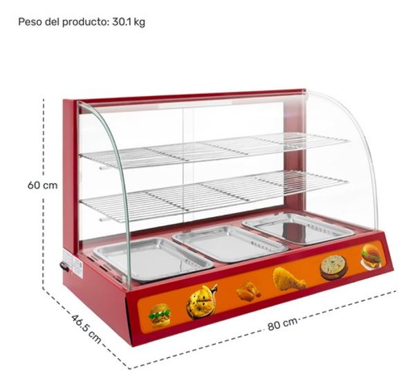 Vitrina Exhibidor Alimentos Calientes Mostrador Cristal Gutstark Home