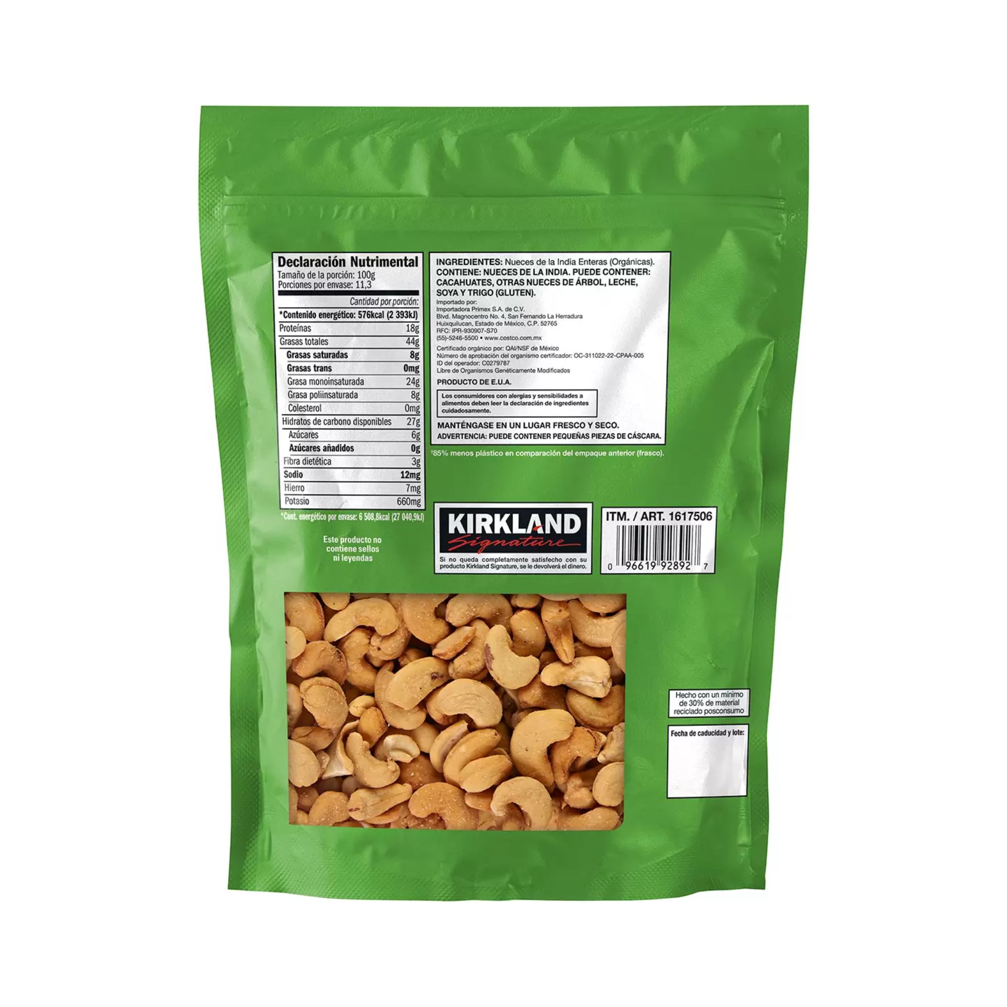 Nueces De La India Orgánicas Sin Sal Y Sin Tostar 1.13 Kg