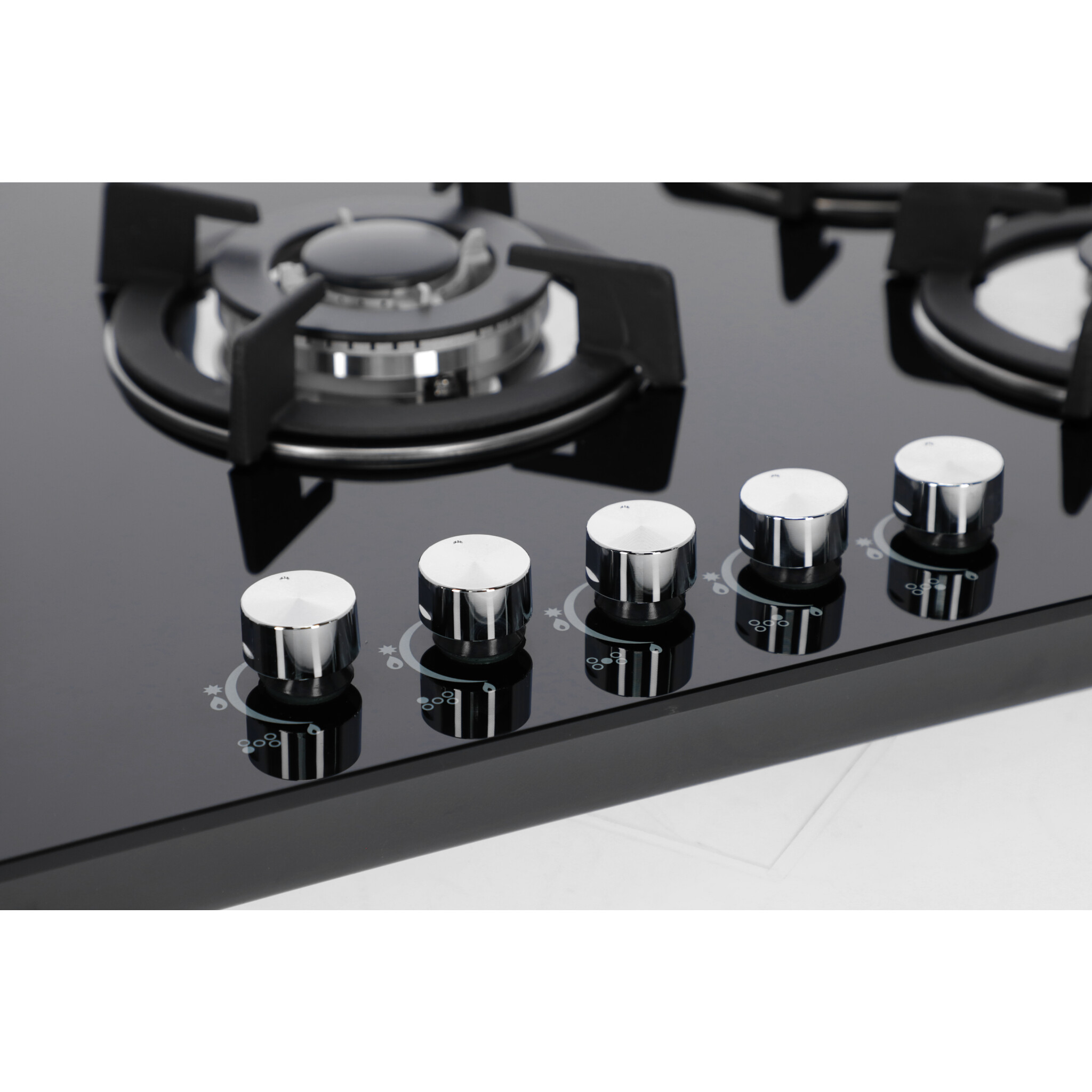 TRICOMBO Parrilla Cristal Templado Negro 87cm 5 Q + Campana 90cms Cristal Recto Tipo Pared Control Elec + Horno Gas 60 cm.