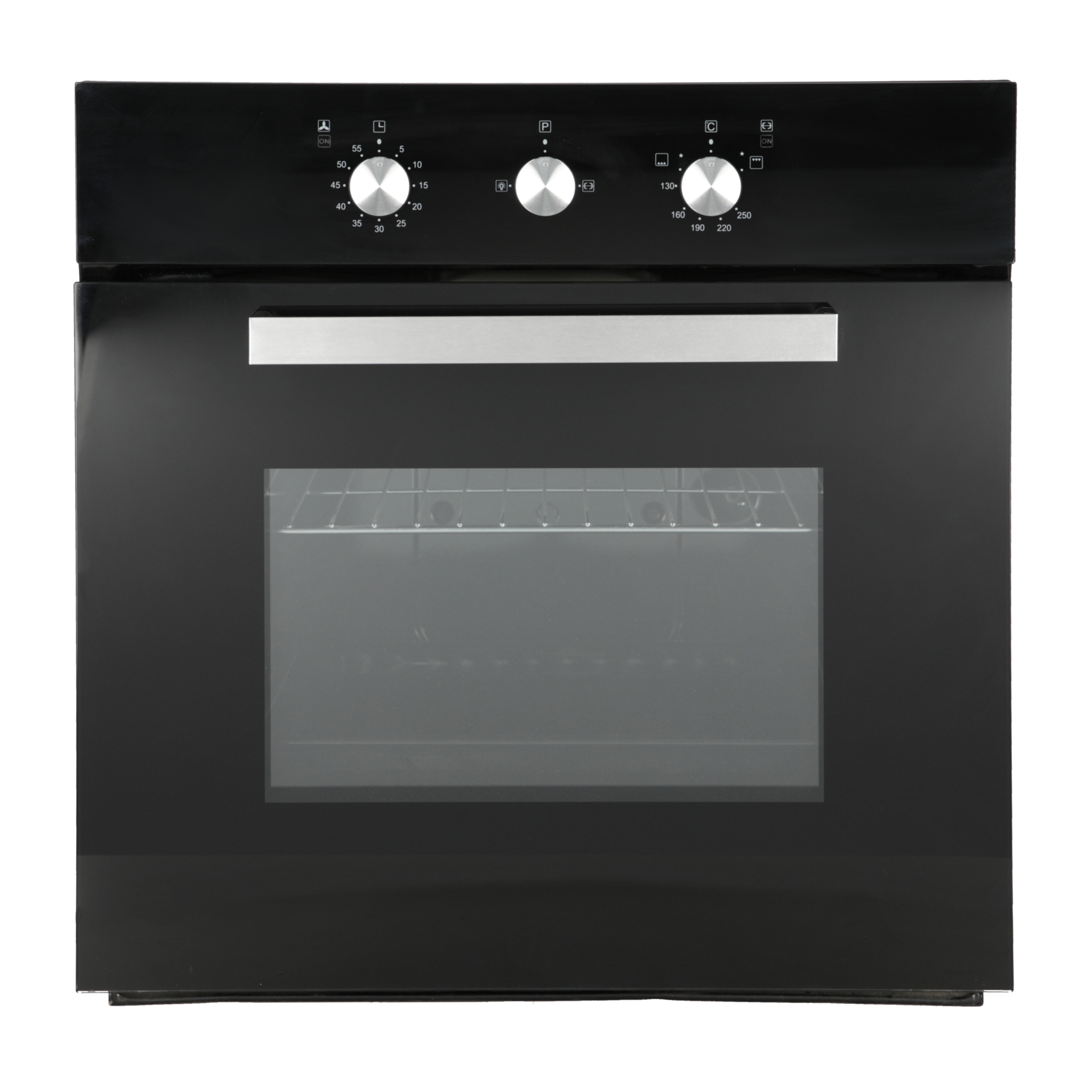 TRICOMBO Parrilla Cristal Templado Negro 87cm 5 Q + Campana 90cms Cristal Recto Tipo Pared Control Elec + Horno Gas 60 cm.