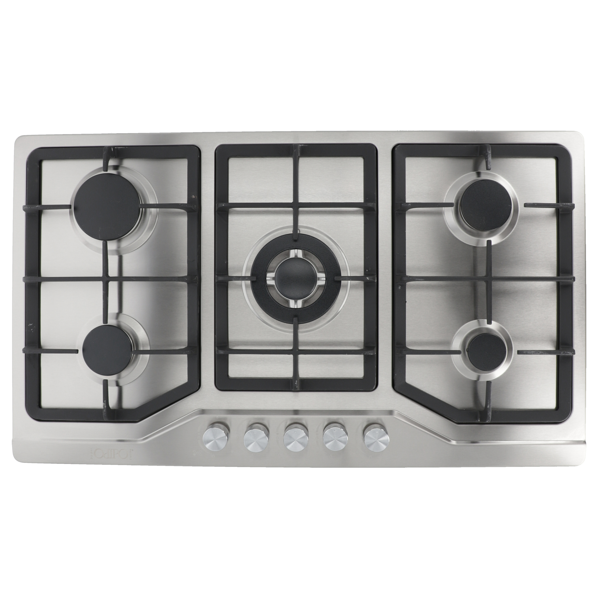 TRICOMBO Parrilla 86 cm Acero Inox 5 Q + Campana 90cms Cristal Recto Tipo Pared Contr Elec + Horno Gas 60 cm.