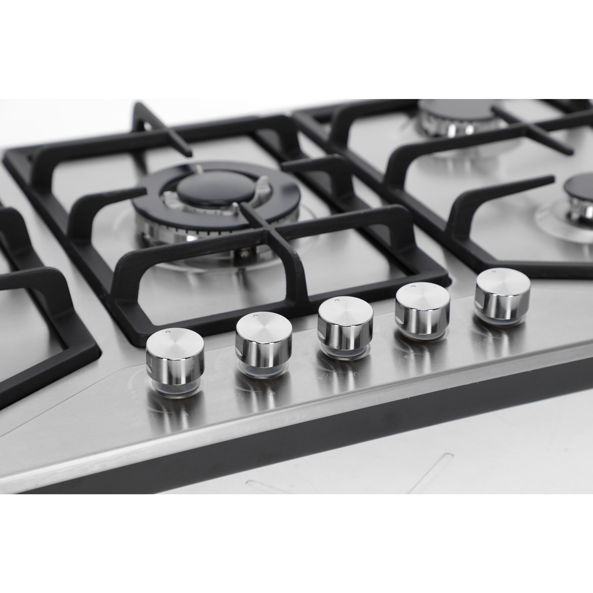 TRICOMBO Parrilla 86 cm Acero Inox 5 Q + Campana 90cms Cristal Recto Tipo Pared Contr Elec + Horno Gas 60 cm.