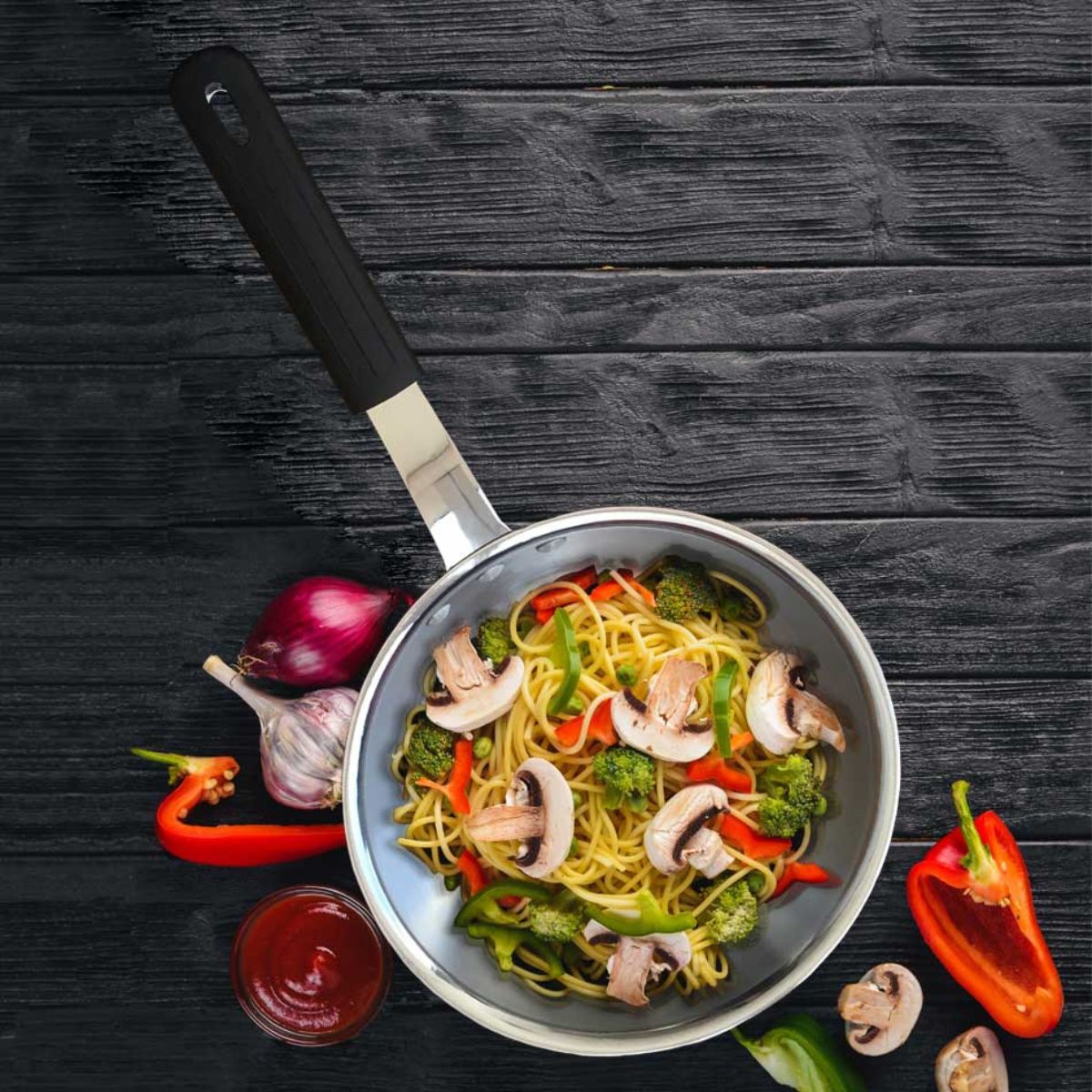 Moven Sartén De Acero Inoxidable de 26 cm con Mango De Neopreno