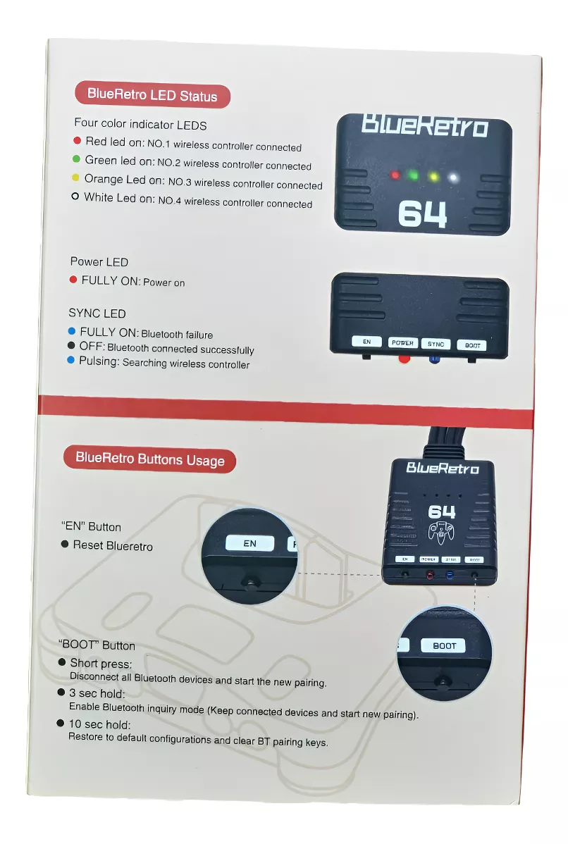 Adaptador Blueretro 4 Mandos Bluetooth Nintendo64 Servitae