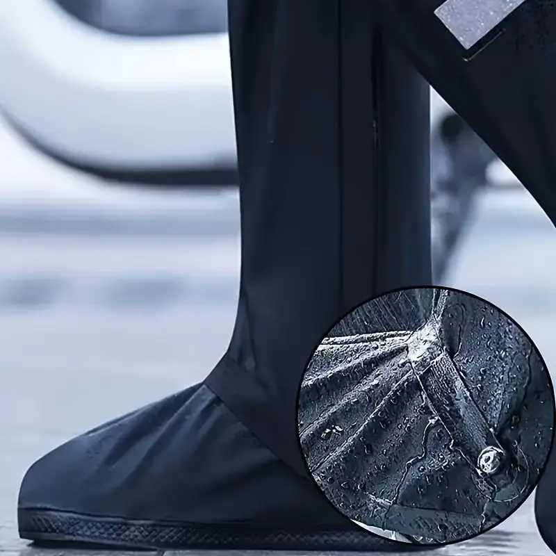 Cubrecalzado Para Lluvia, Impermeable de Silicona, Tenis Zapatos y Botas, Protector Antideslizante Reflejante, Bota Negro