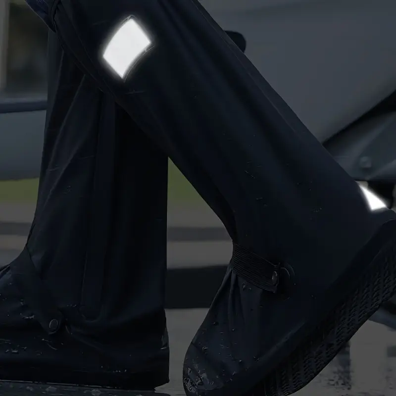 Cubrecalzado Para Lluvia, Impermeable de Silicona, Tenis Zapatos y Botas, Protector Antideslizante Reflejante, Bota Negro
